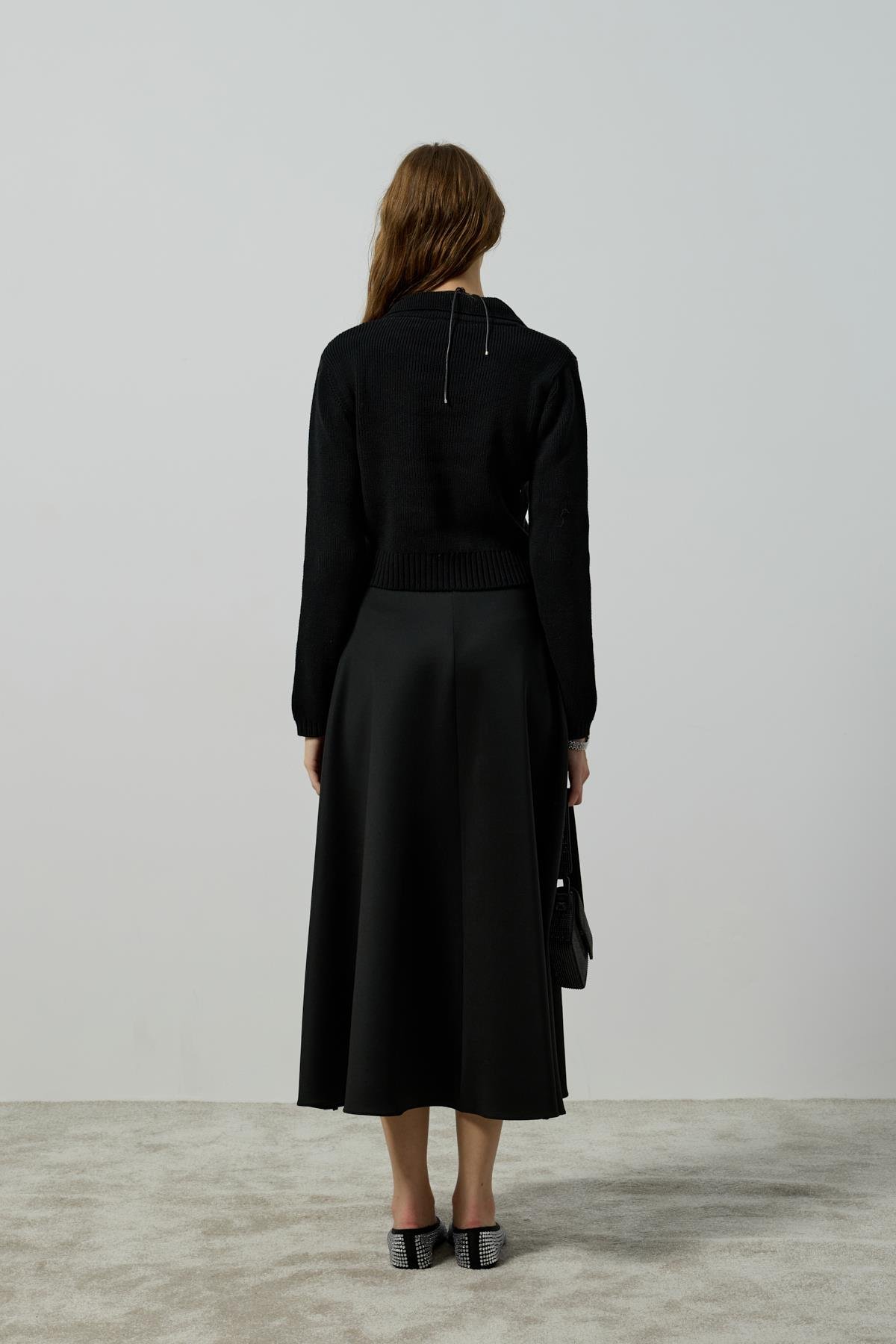 Lavinia Selanik Örme Fiyonklu Hırka - Siyah