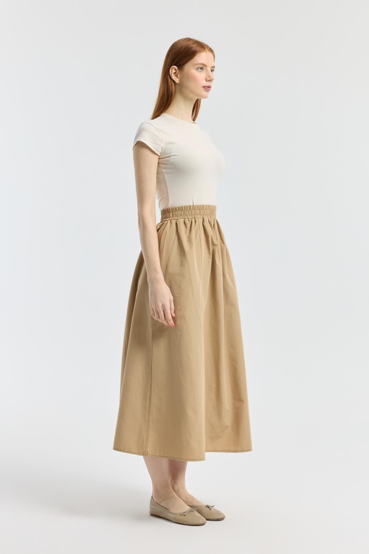 Layza Kloş Poplin Etek - Camel 