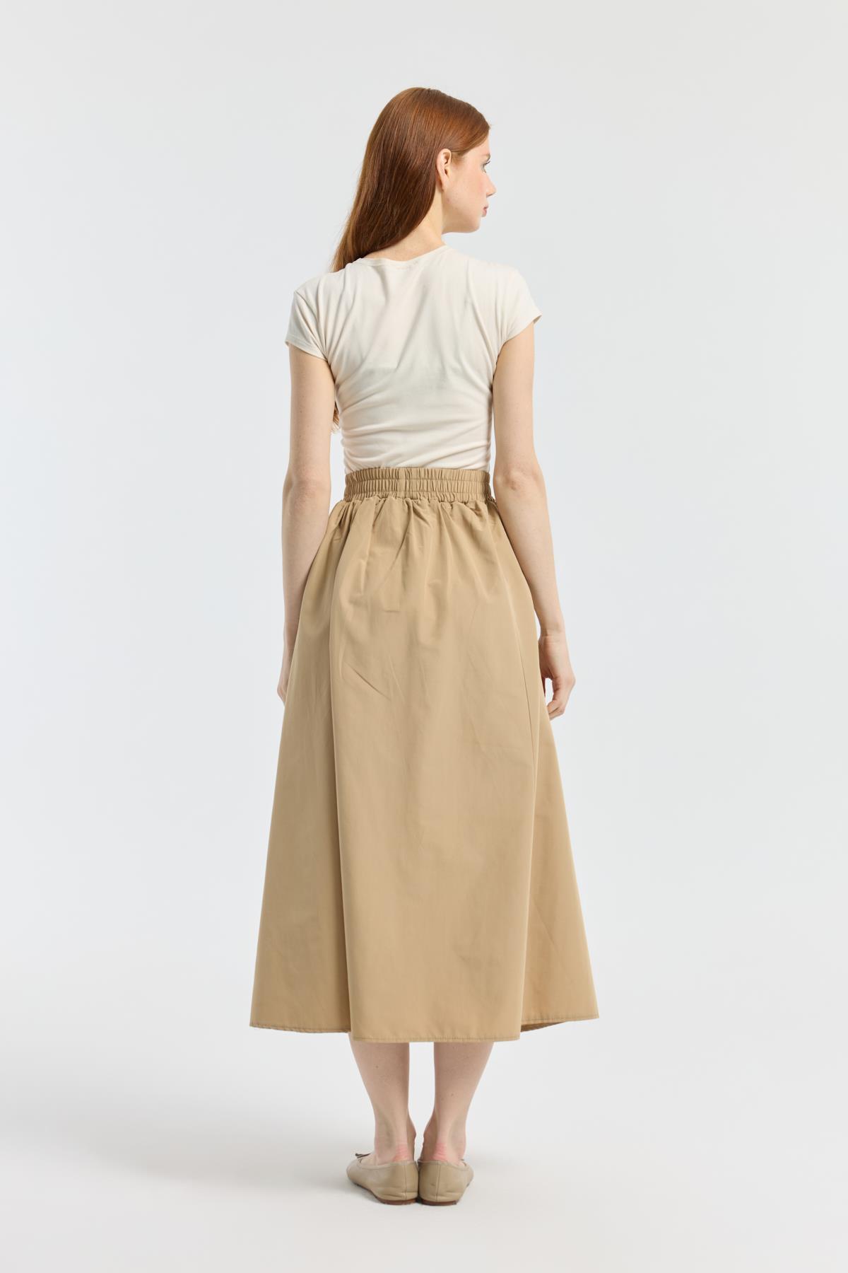 Layza Kloş Poplin Etek - Camel 