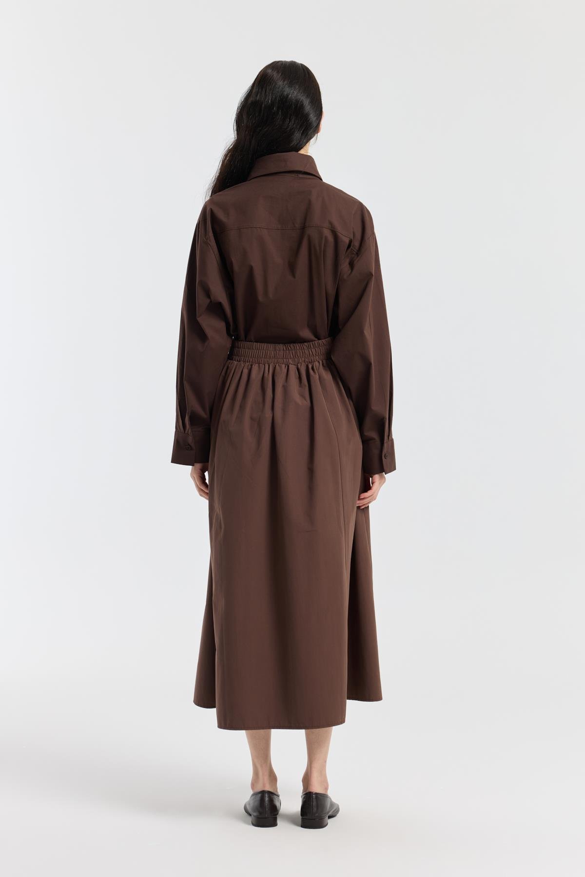 Layza Kloş Poplin Etek - Kahverengi