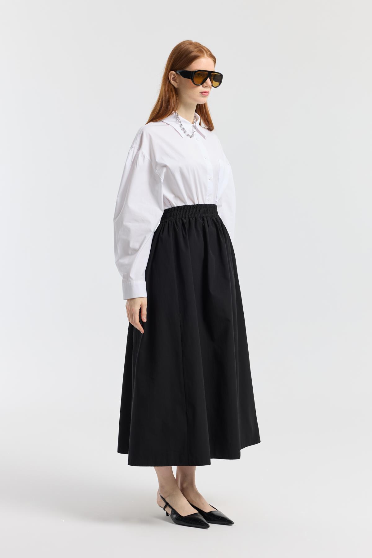 Layza Kloş Poplin Etek - Siyah