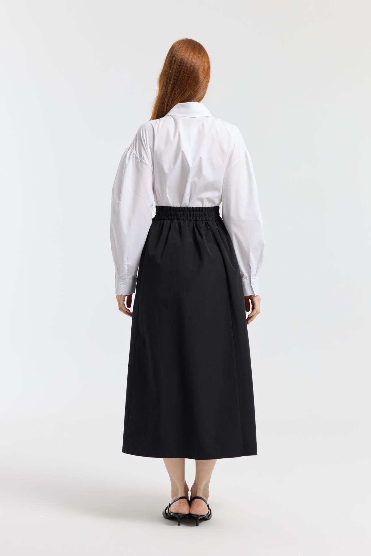 Layza Kloş Poplin Etek - Siyah