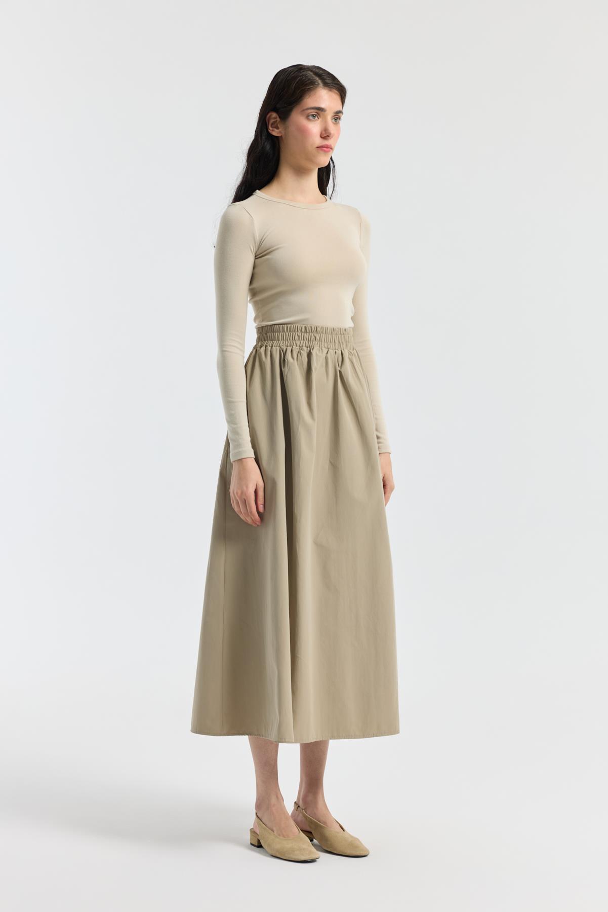 Layza Kloş Poplin Etek - Taş 