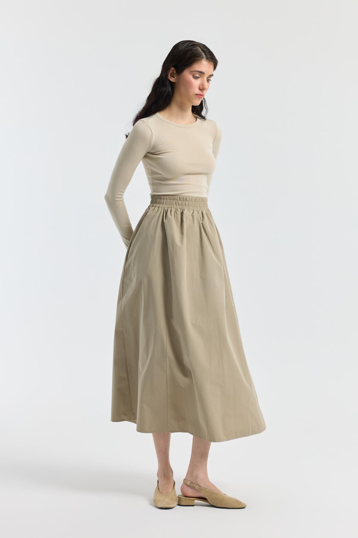 Layza Kloş Poplin Etek - Taş 