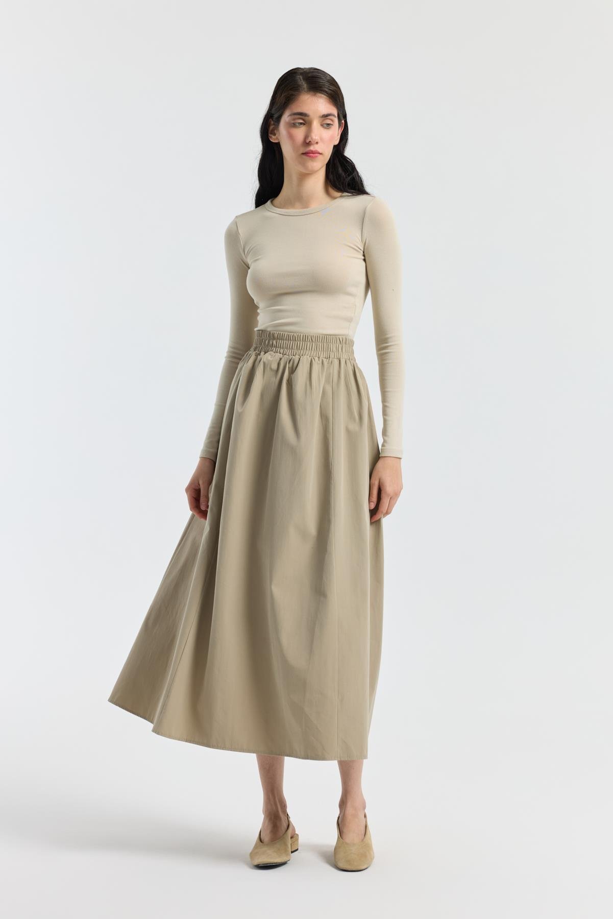 Layza Kloş Poplin Etek - Taş 