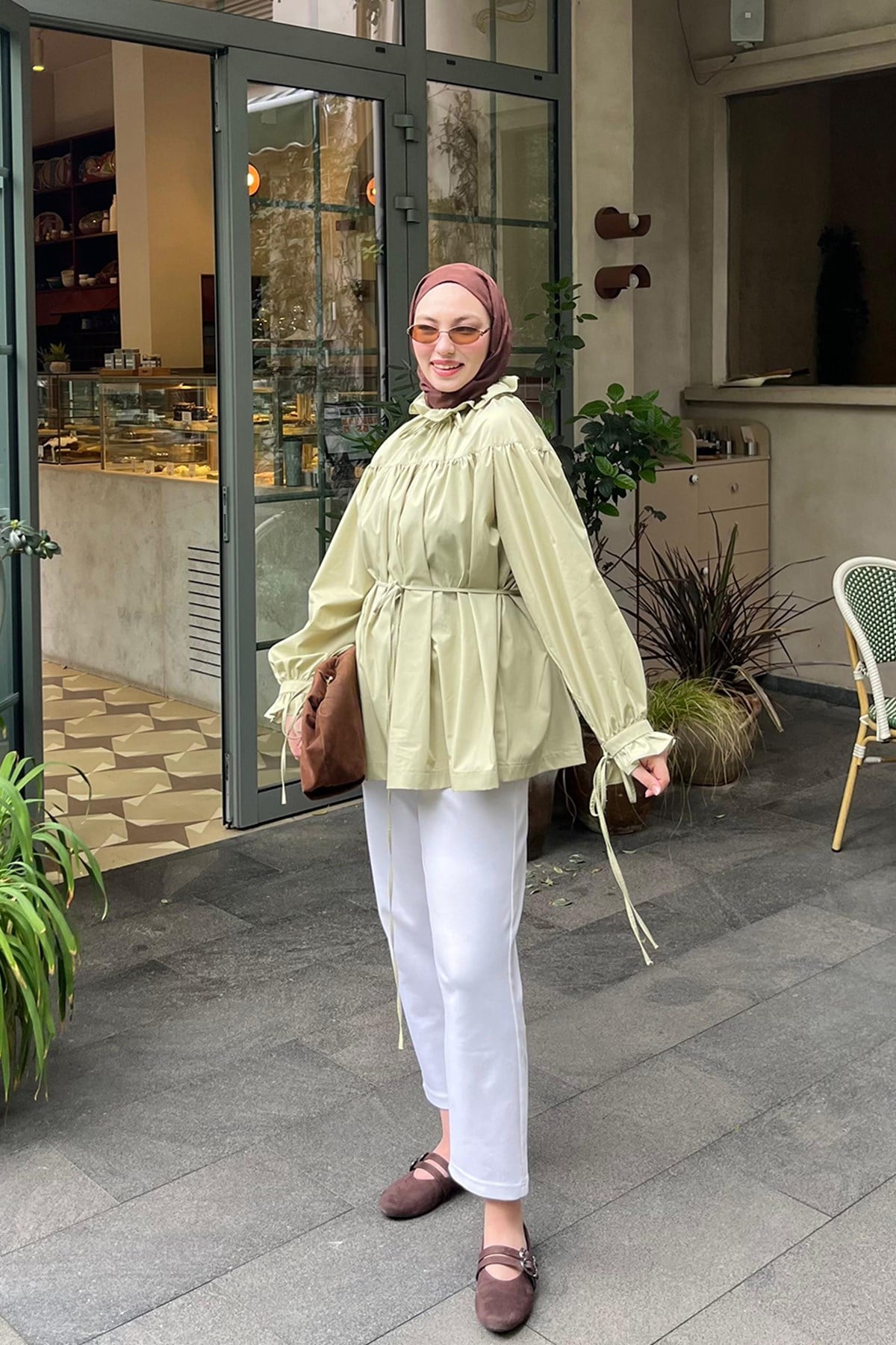 Leah Robalı Kemerli Tunik - Çağla 