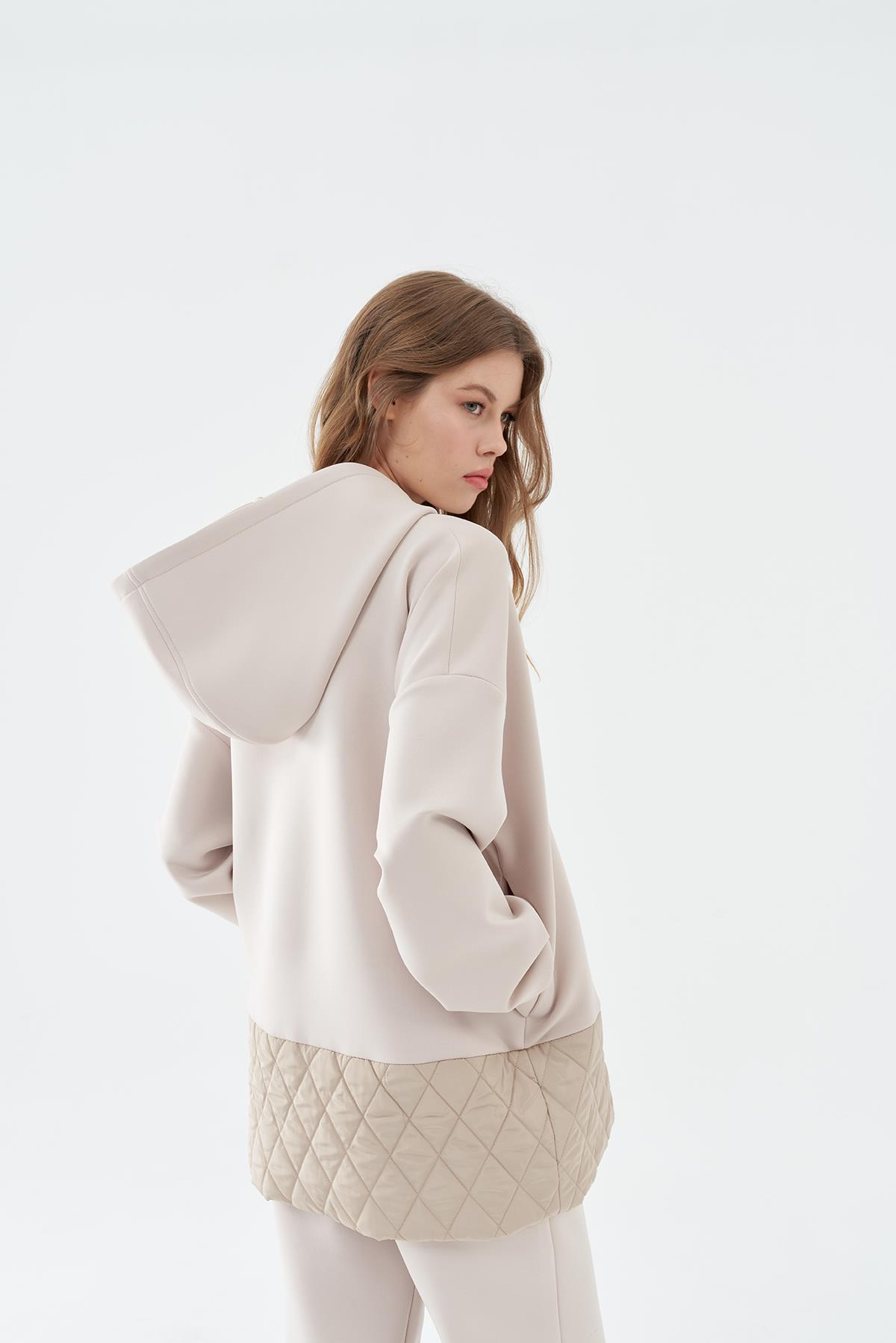 LENA KAPİTONE DETAYLI SCUBA KAP - BEJ