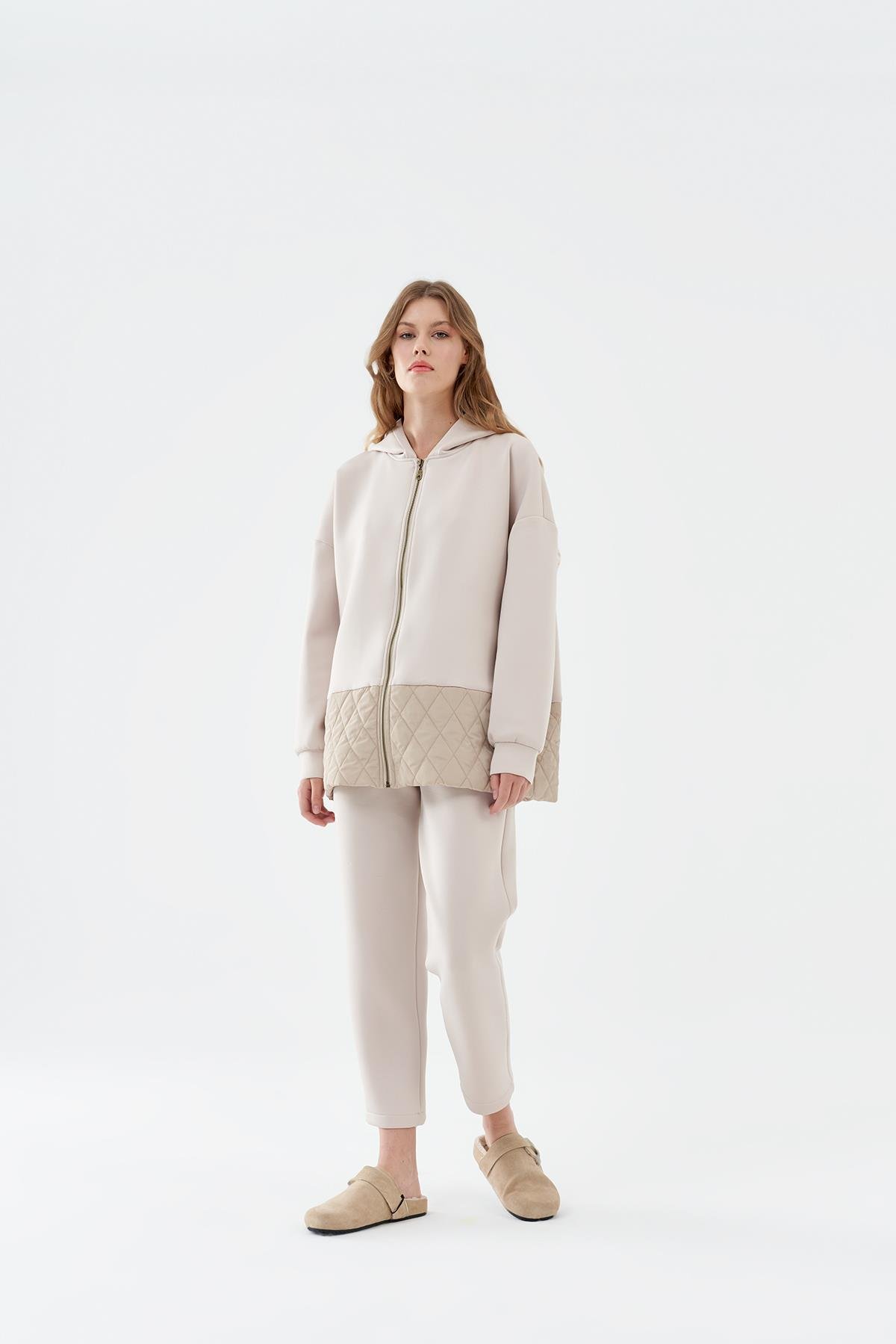 LENA KAPİTONE DETAYLI SCUBA KAP - BEJ