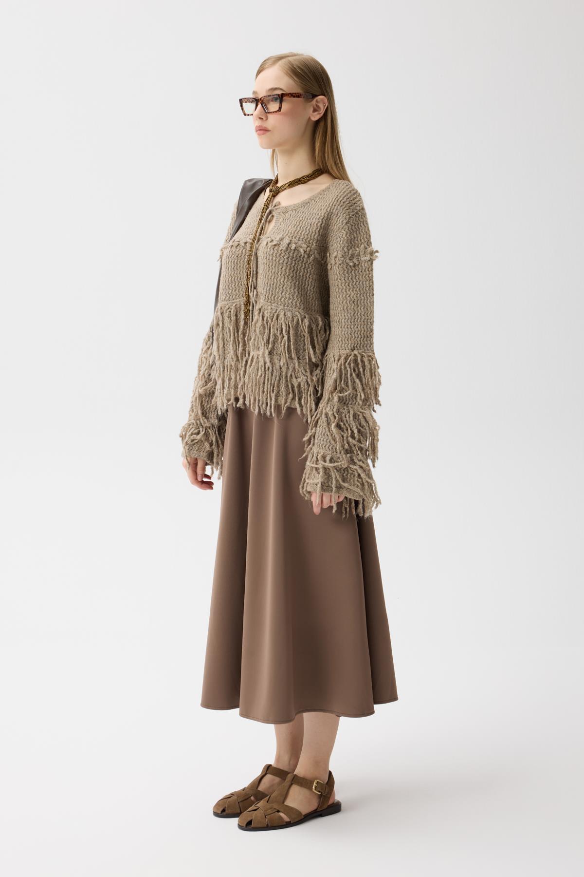 Lena Püsküllü Hırka - Vizon 