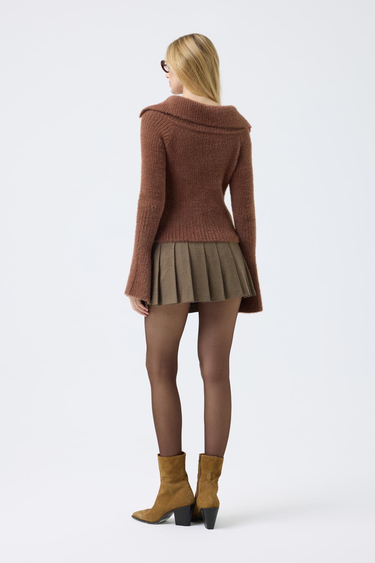 Lexa Denizci  Yaka Fermuarlı Hırka - Kahve 