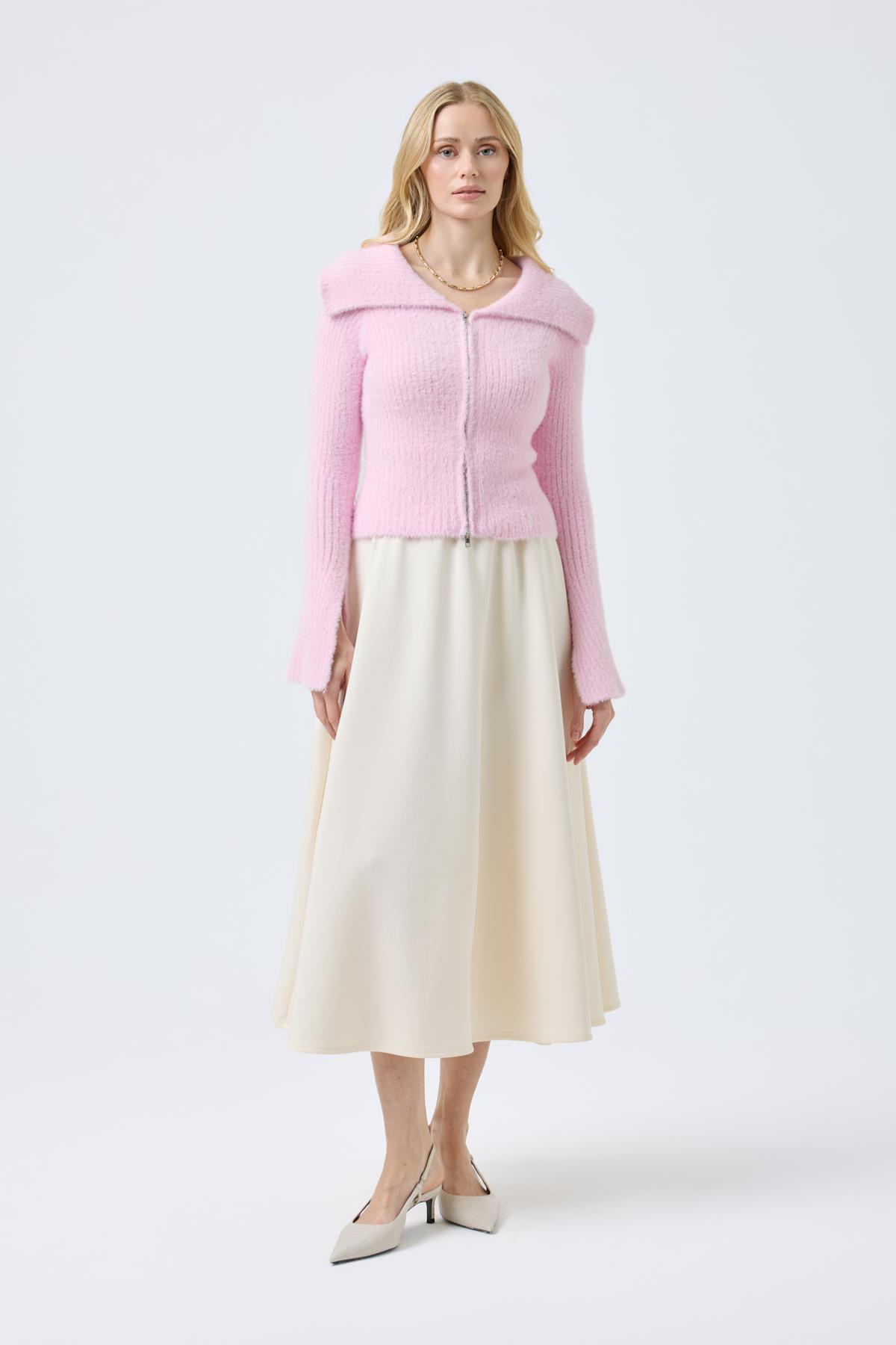 Lexa Denizci  Yaka Fermuarlı Hırka - Pembe 