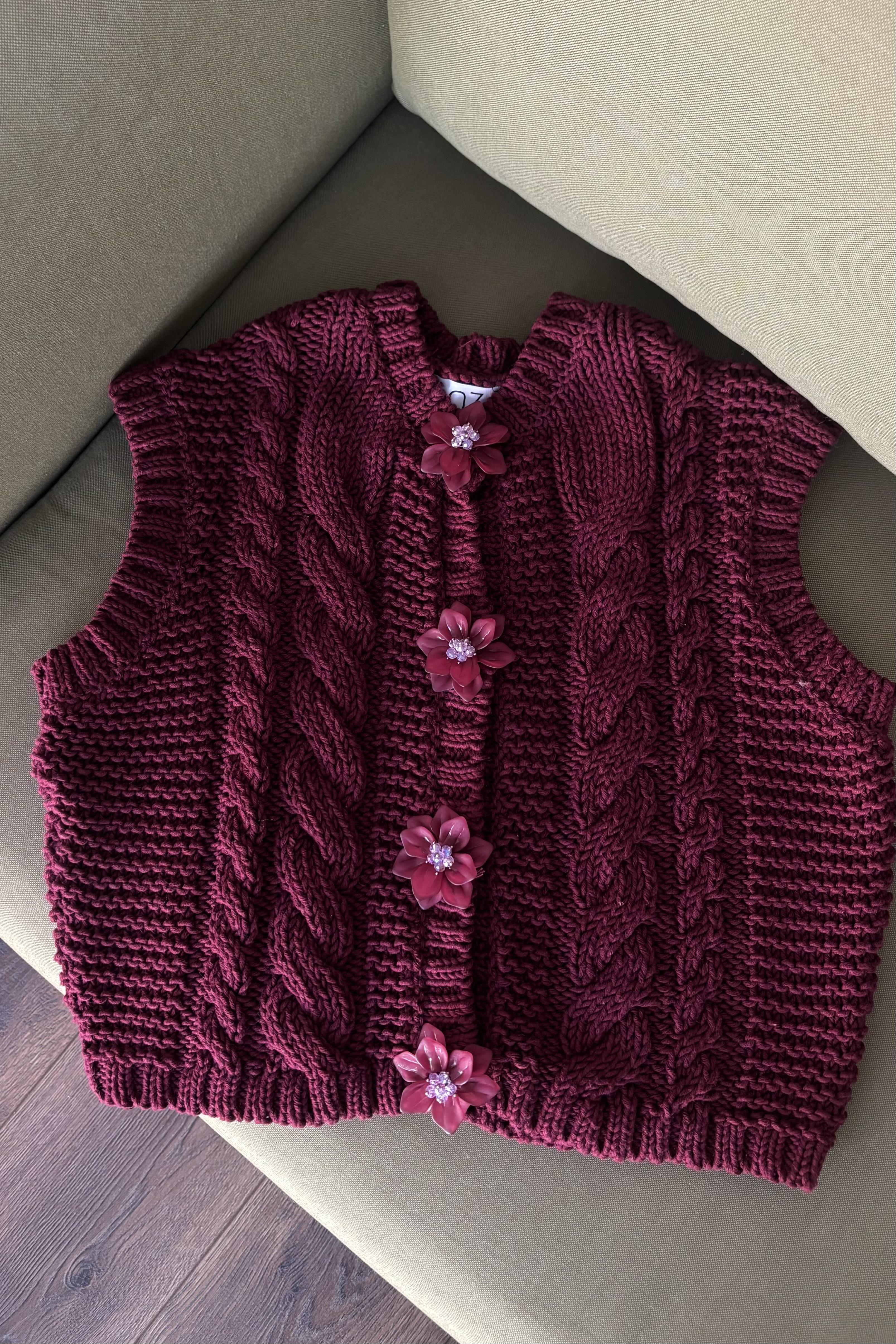 Linda Aksesuar Düğmeli Yelek - Bordo 