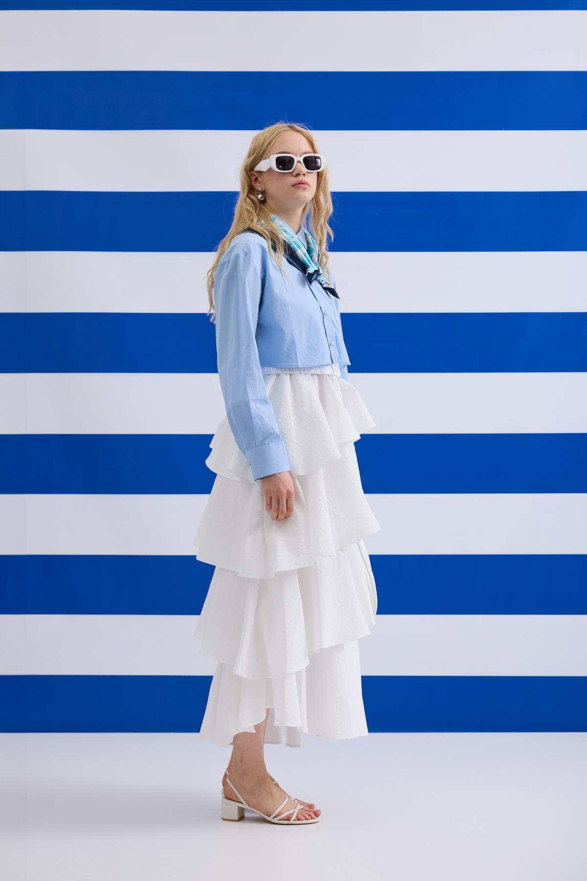 Lois Crop Lastikli Gömlek - Mavi