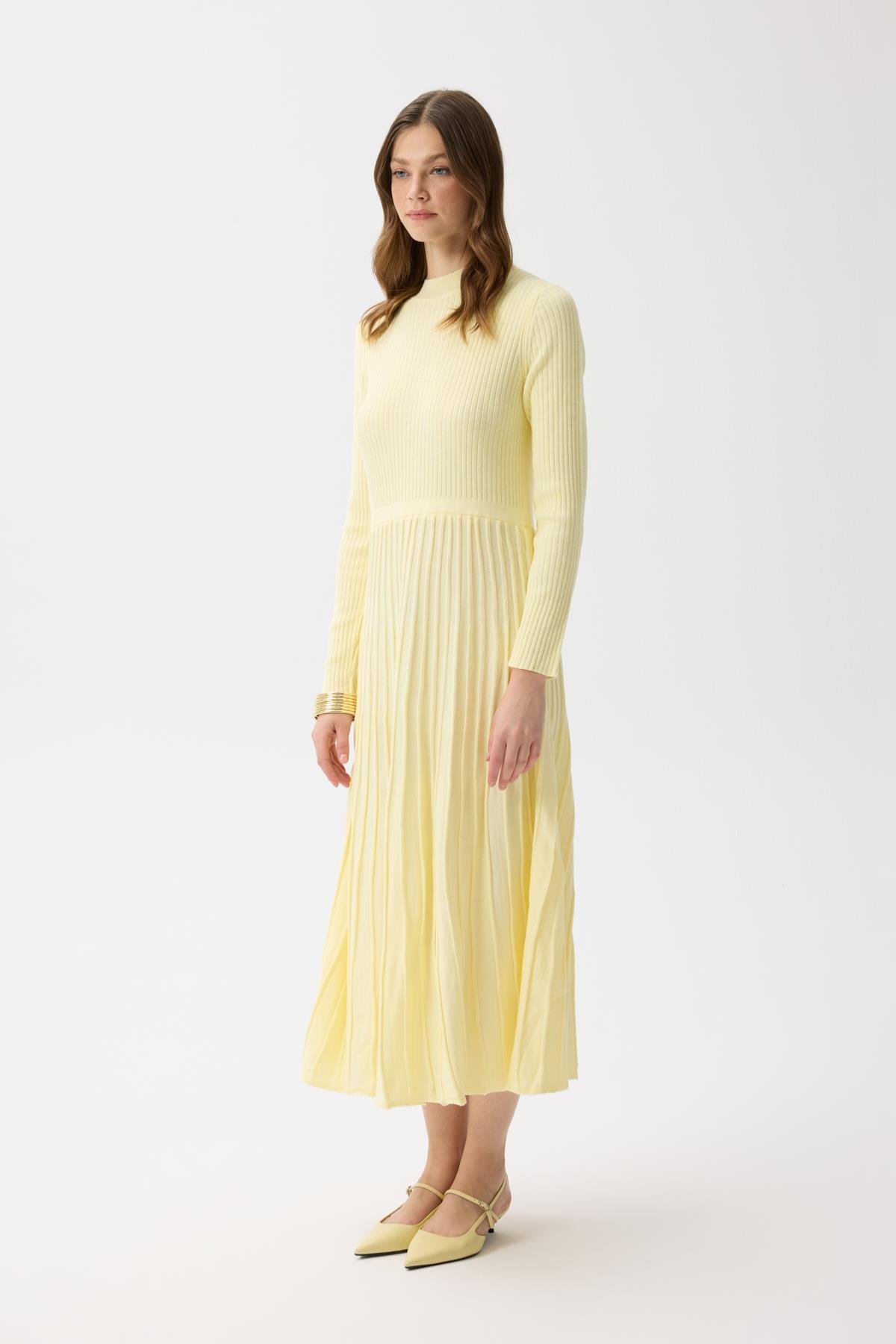 Mabel Fitilli Triko Elbise - Sarı