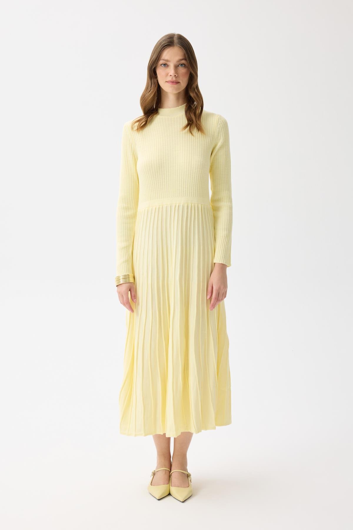 Mabel Fitilli Triko Elbise - Sarı