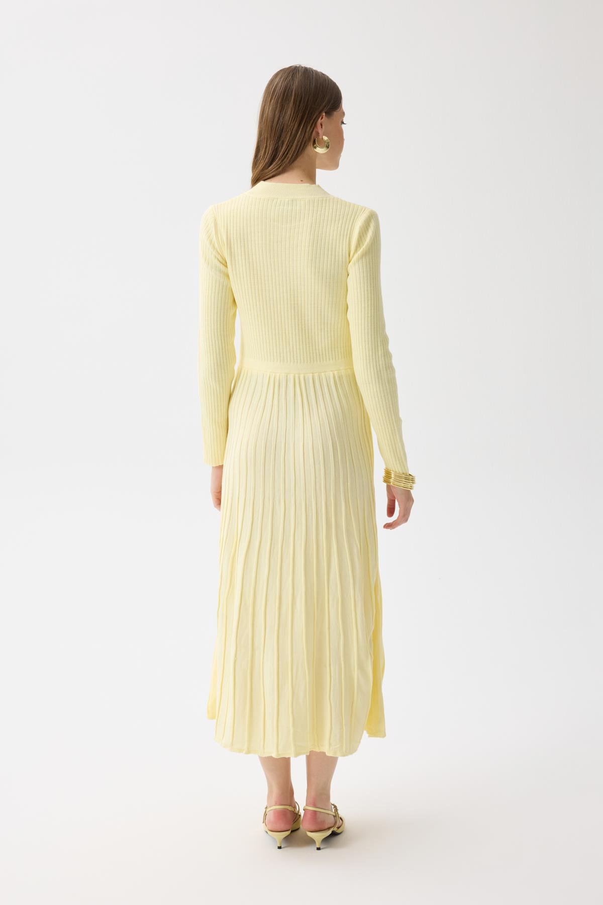 Mabel Fitilli Triko Elbise - Sarı