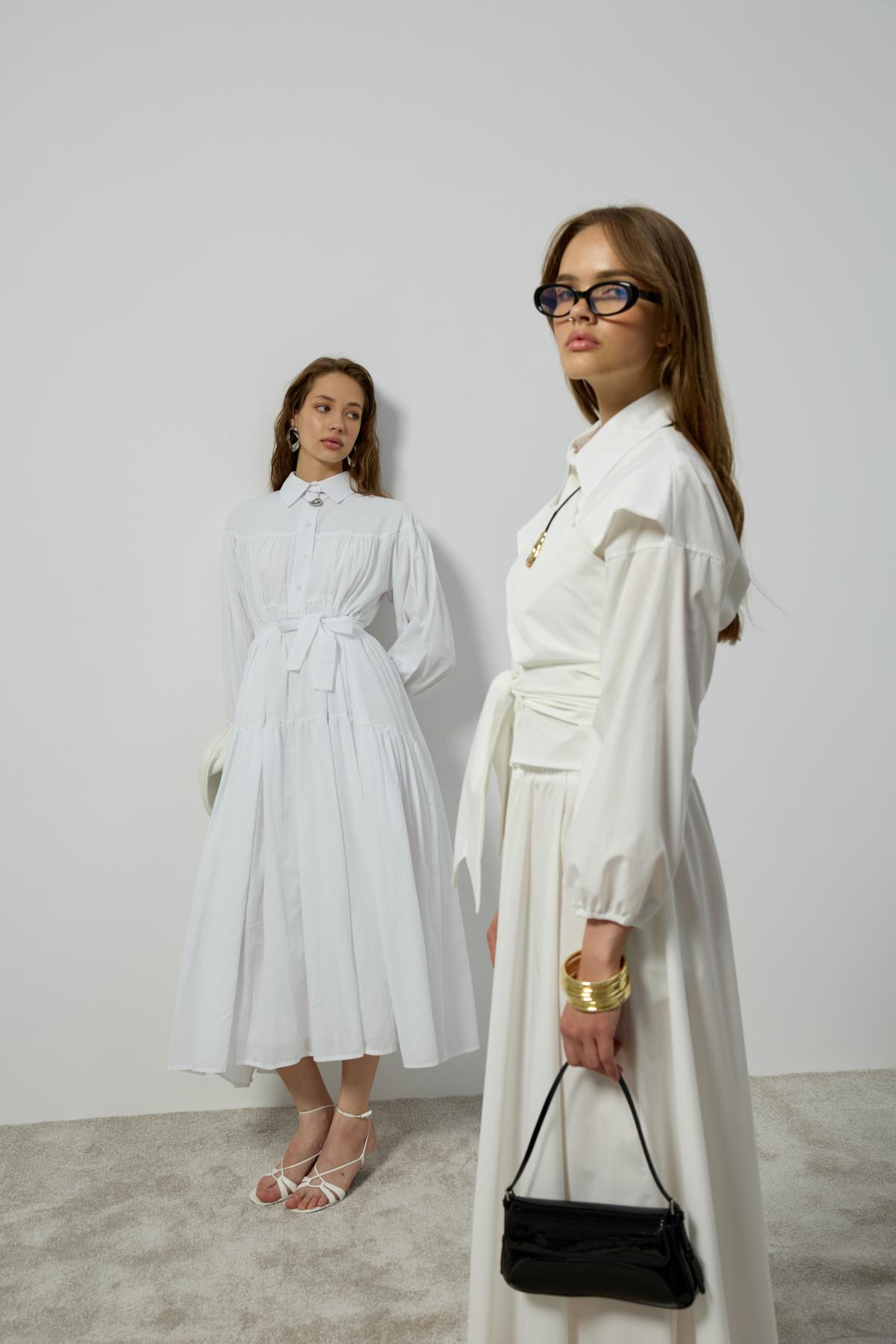 Maggie Bağlamalı Poplin Takım - Beyaz