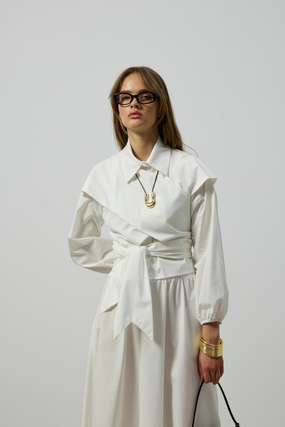 Maggie Bağlamalı Poplin Takım - Beyaz