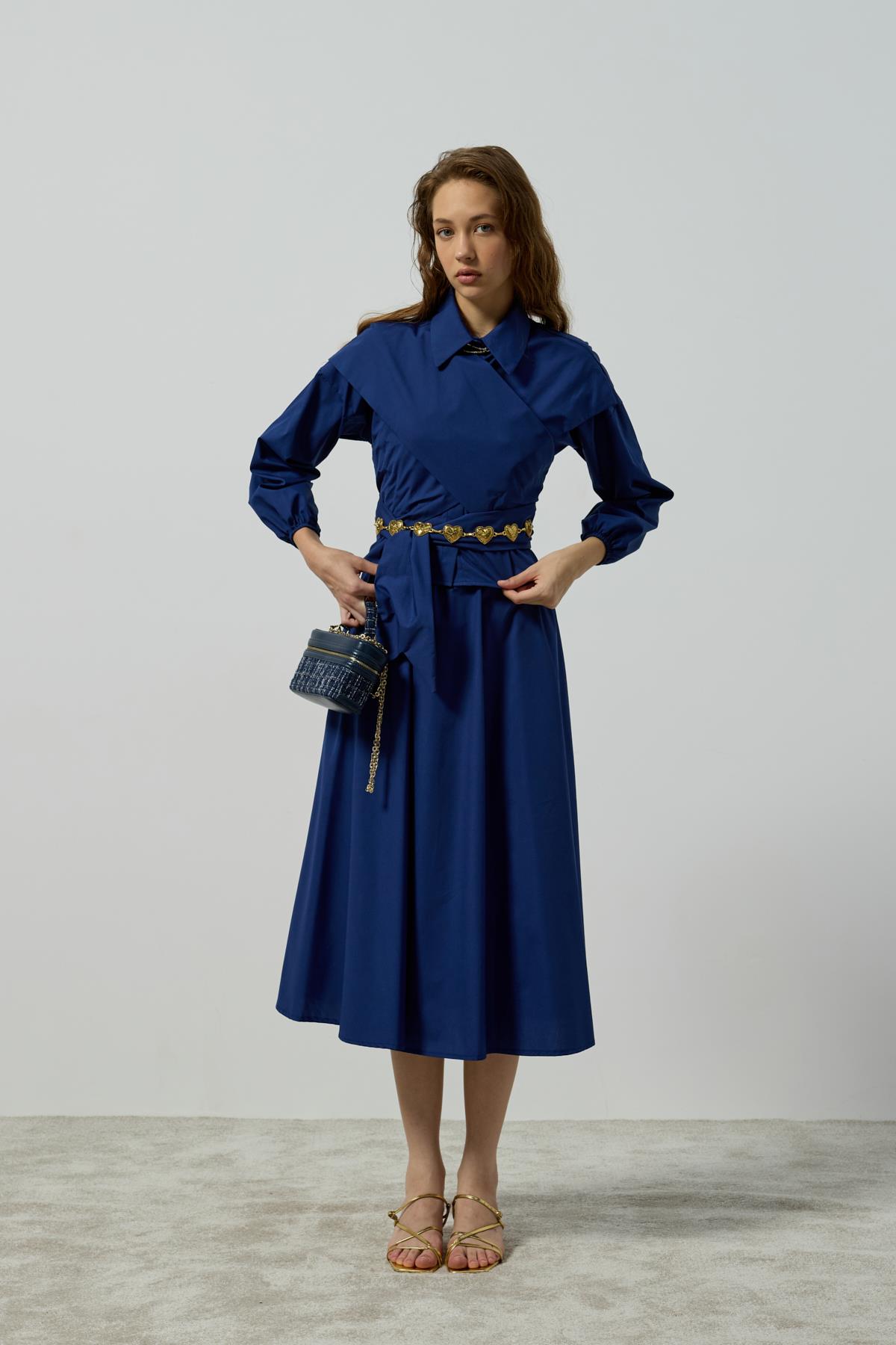 Maggie Bağlamalı Poplin Takım - Gece mavi