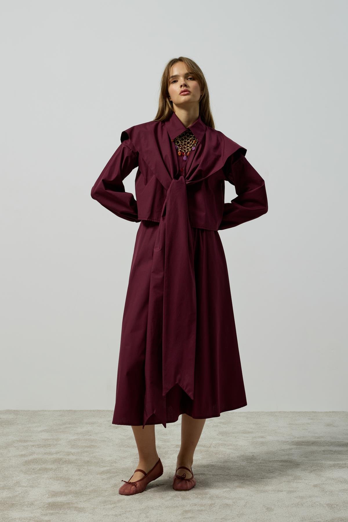 Maggie Bağlamalı Poplin Takım - Mürdüm 