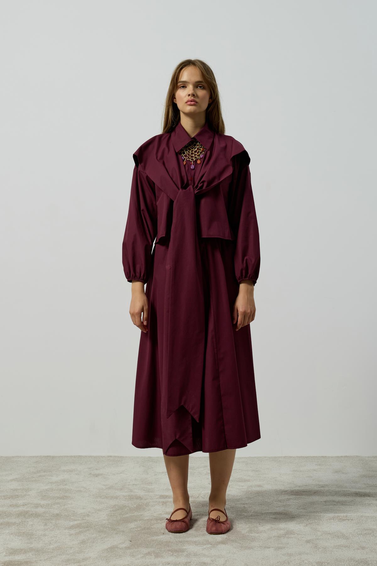 Maggie Bağlamalı Poplin Takım - Mürdüm 