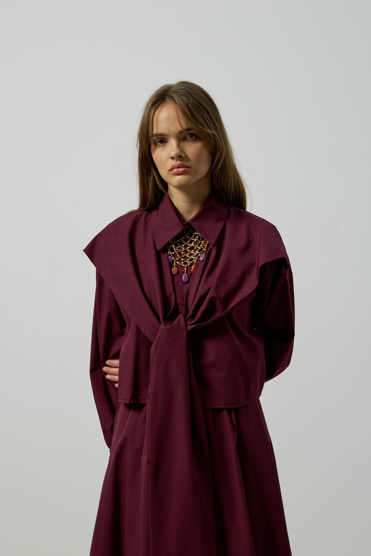 Maggie Bağlamalı Poplin Takım - Mürdüm 