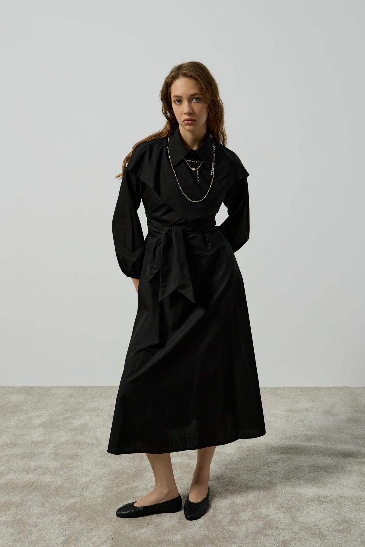 Maggie Bağlamalı Poplin Takım - Siyah