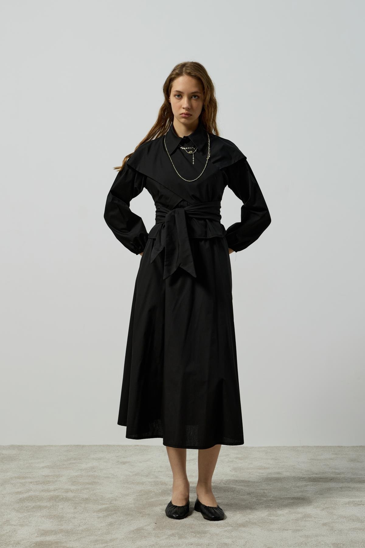 Maggie Bağlamalı Poplin Takım - Siyah