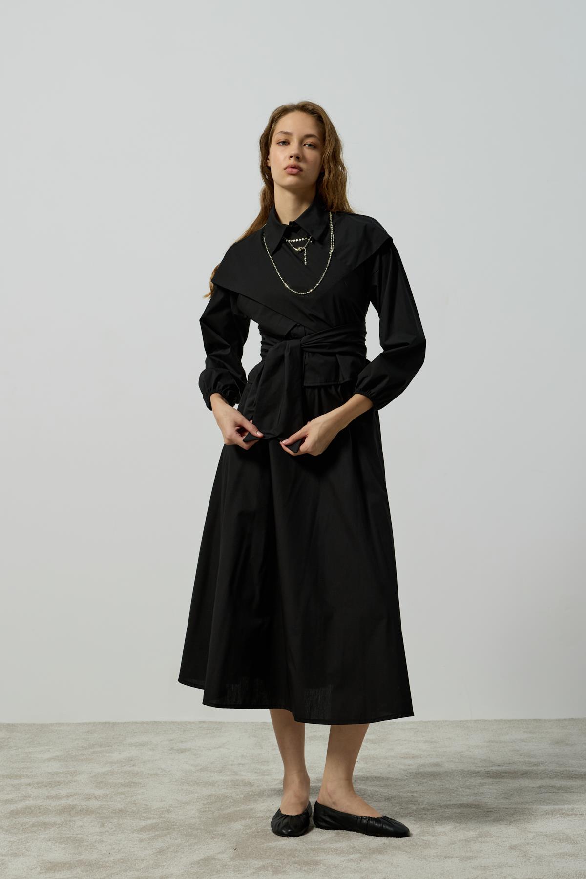 Maggie Bağlamalı Poplin Takım - Siyah