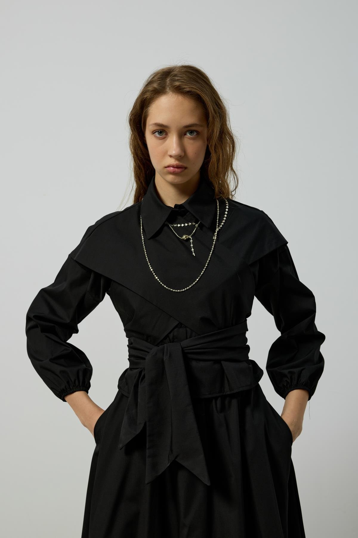 Maggie Bağlamalı Poplin Takım - Siyah