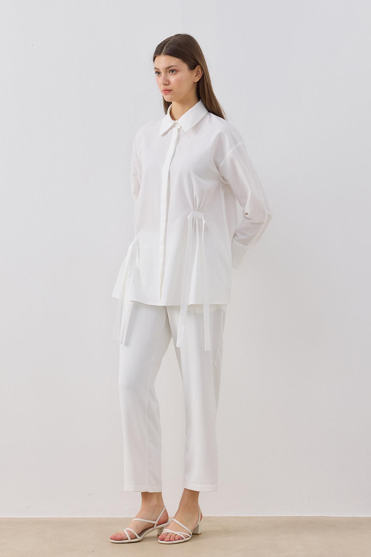 Marine Büzgü Detaylı Gömlek - Beyaz