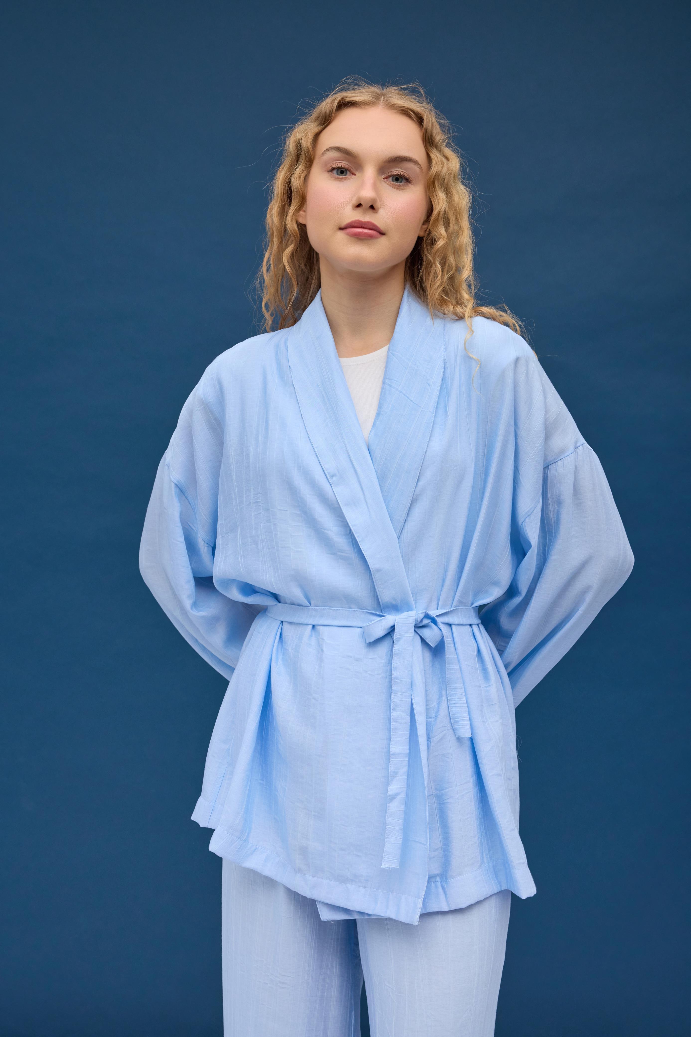 Matilda Kuşaklı Kimono Takım - Bebe mavi