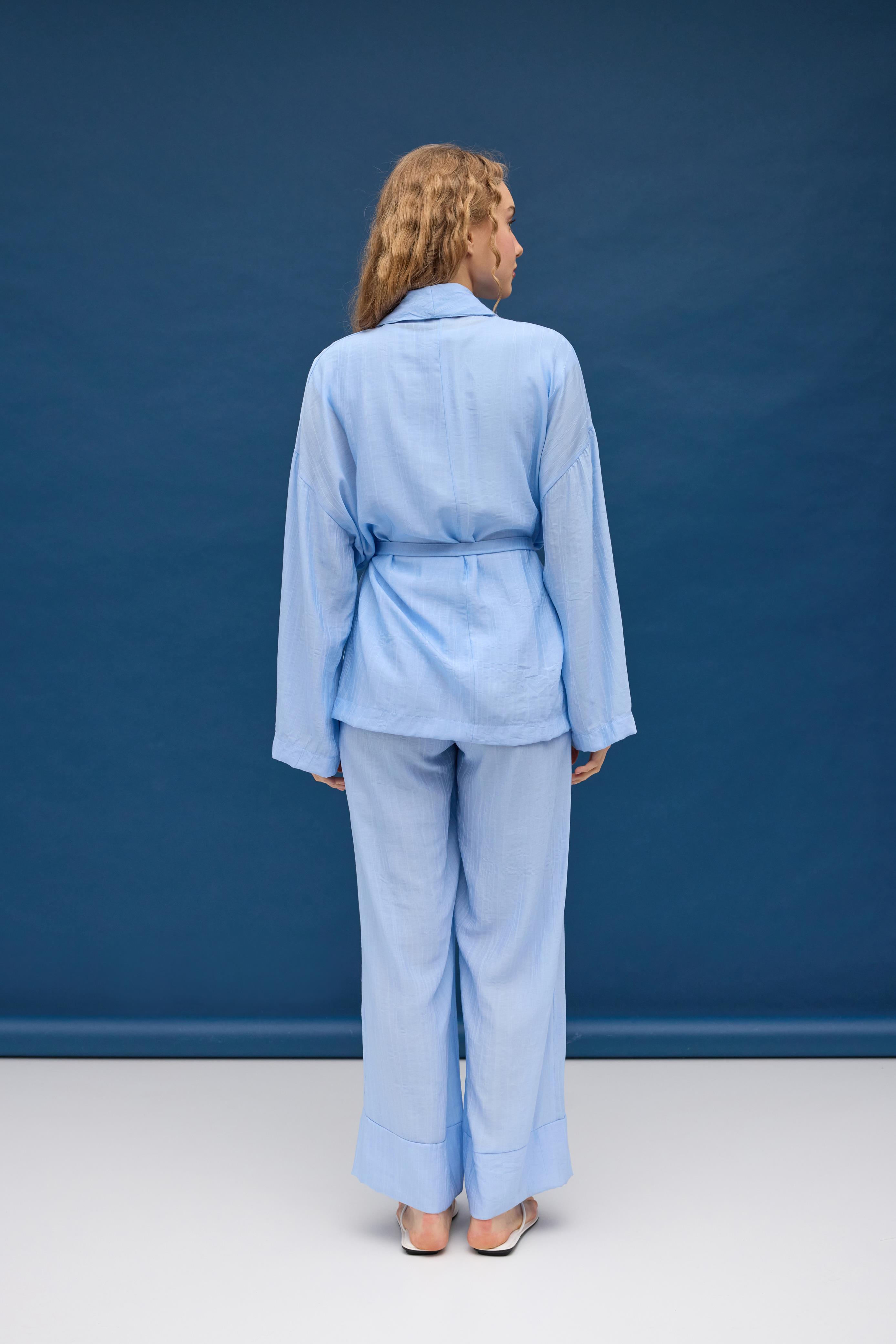 Matilda Kuşaklı Kimono Takım - Bebe mavi