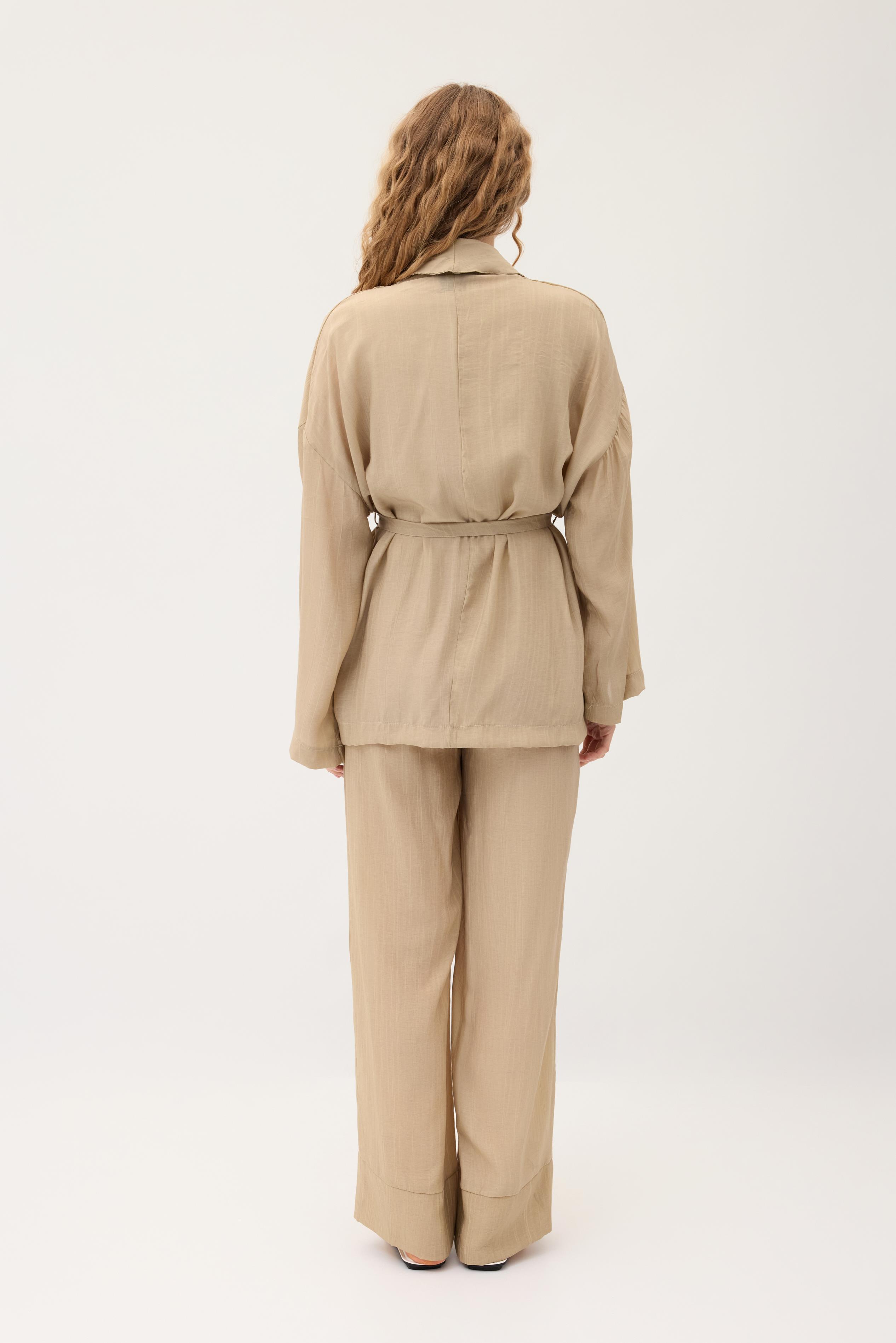 Matilda Kuşaklı Kimono Takım- Vizon