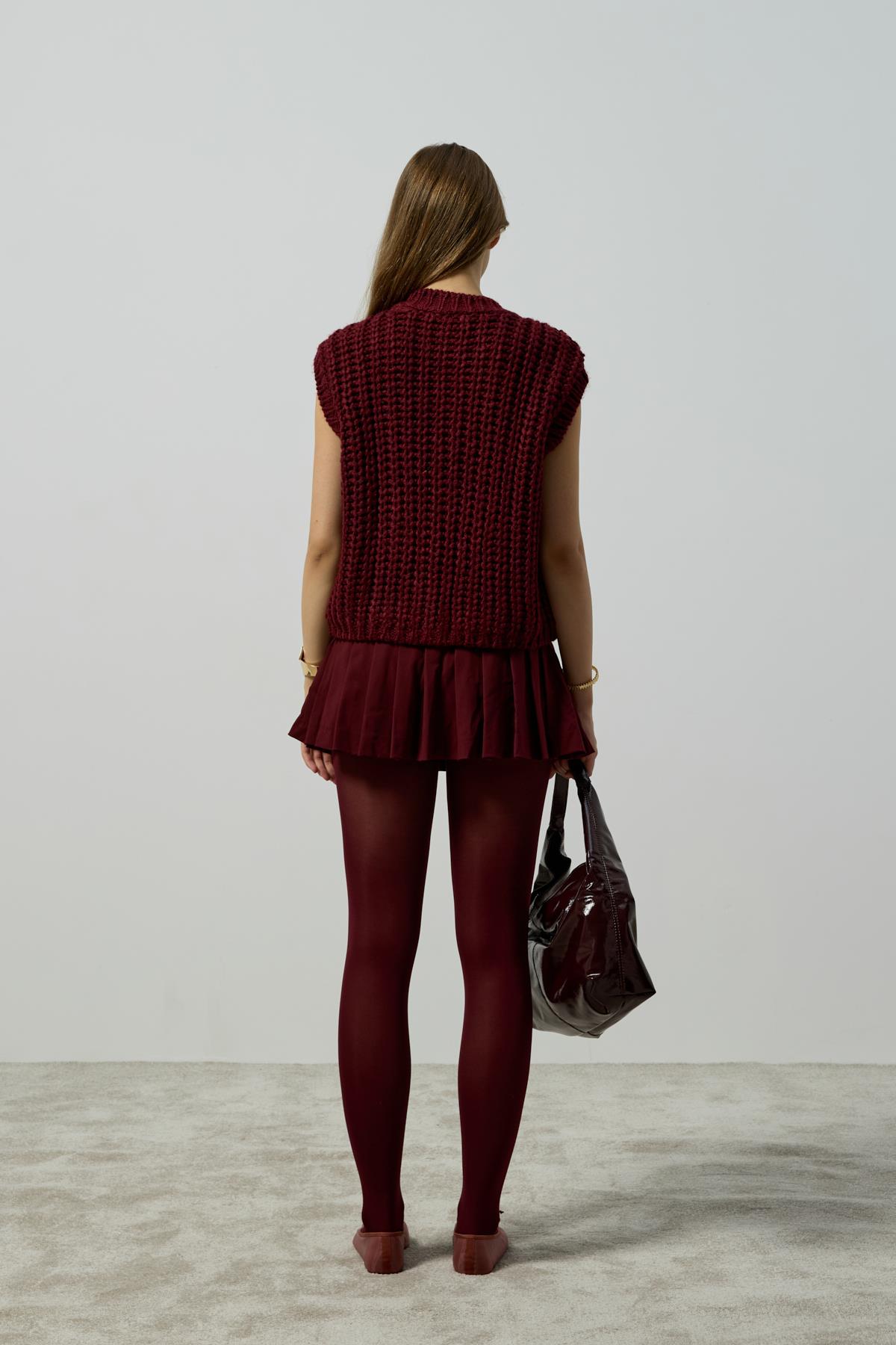 Maya Kalın Örgü Düğmeli Süveter - Bordo