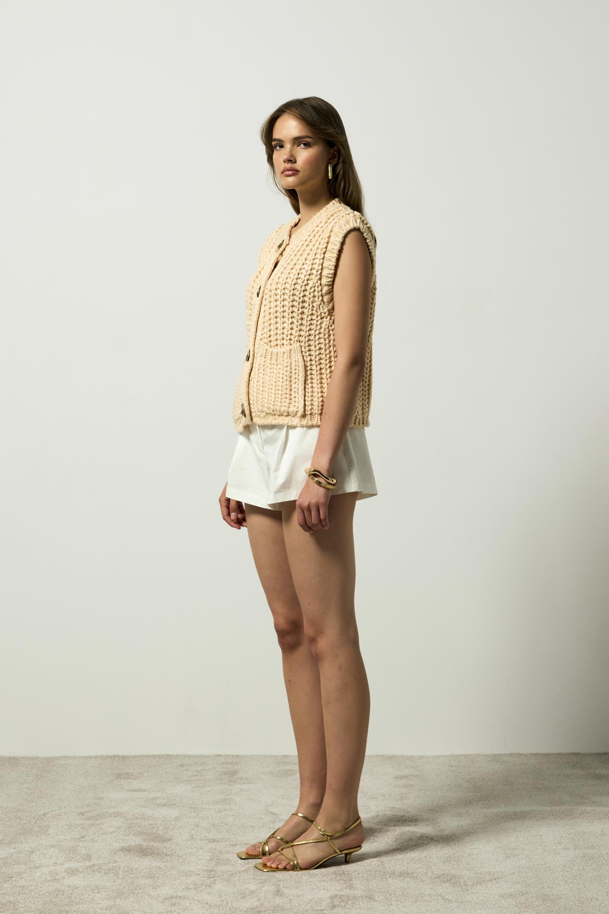 Maya Kalın Örgü Düğmeli Süveter - Krem