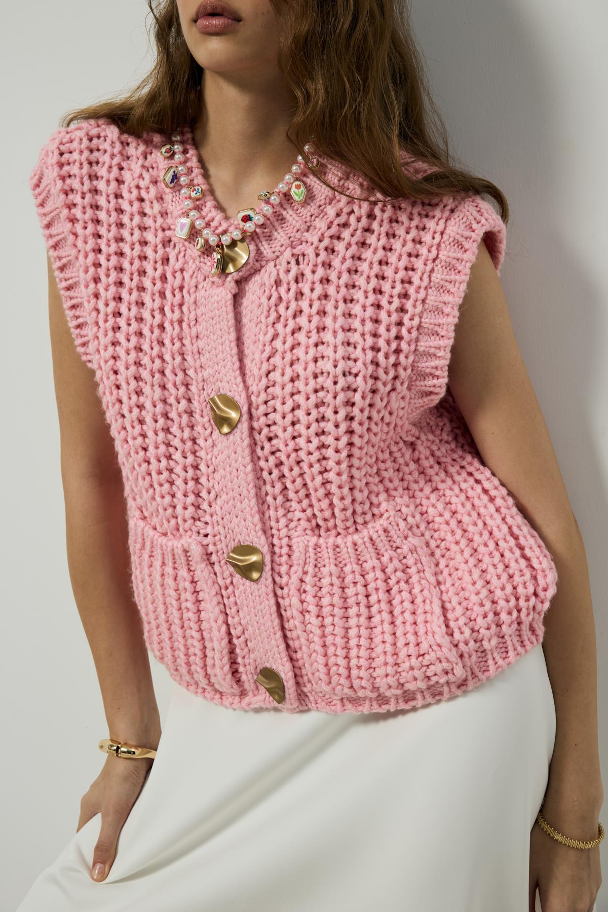 Maya Kalın Örgü Düğmeli Süveter - Pembe
