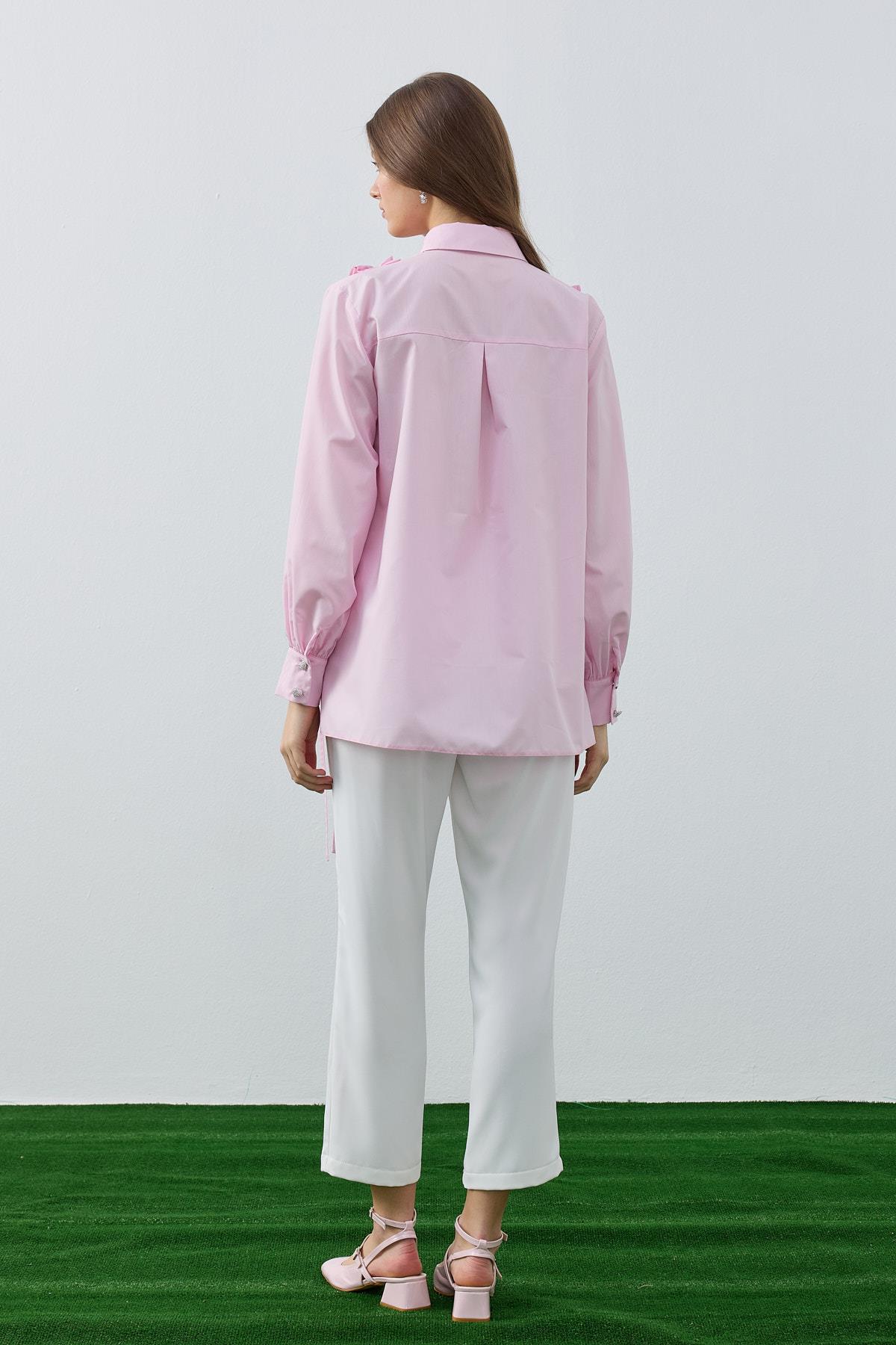 Melaina Pileli Fırfırlı Gömlek - Pembe