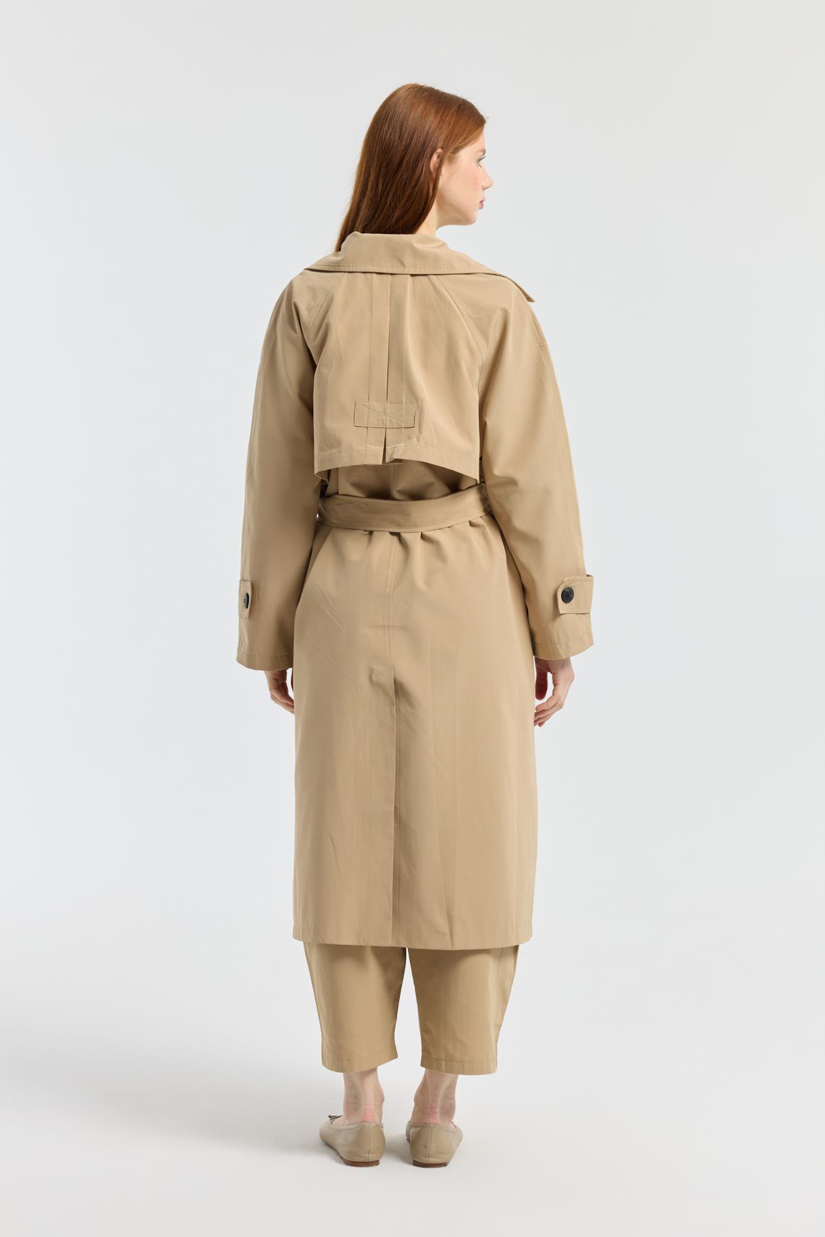 Melina Kuşaklı Maxi Boy Trençkot - Camel
