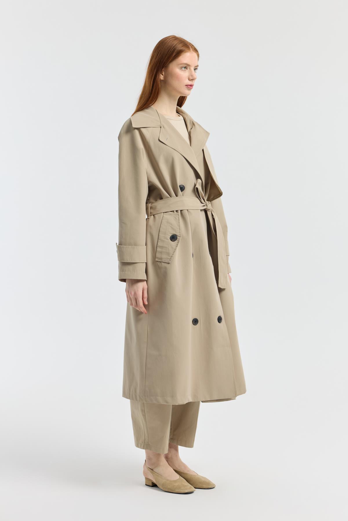 Melina Kuşaklı Maxi Boy Trençkot - Taş