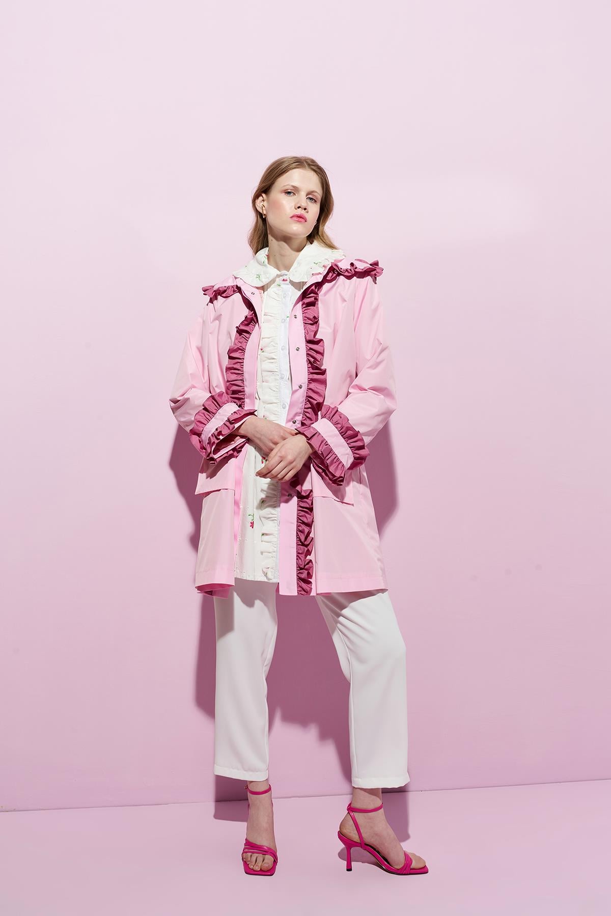 Melissa Büzgü Detaylı Garnili Yağmurluk - Pembe