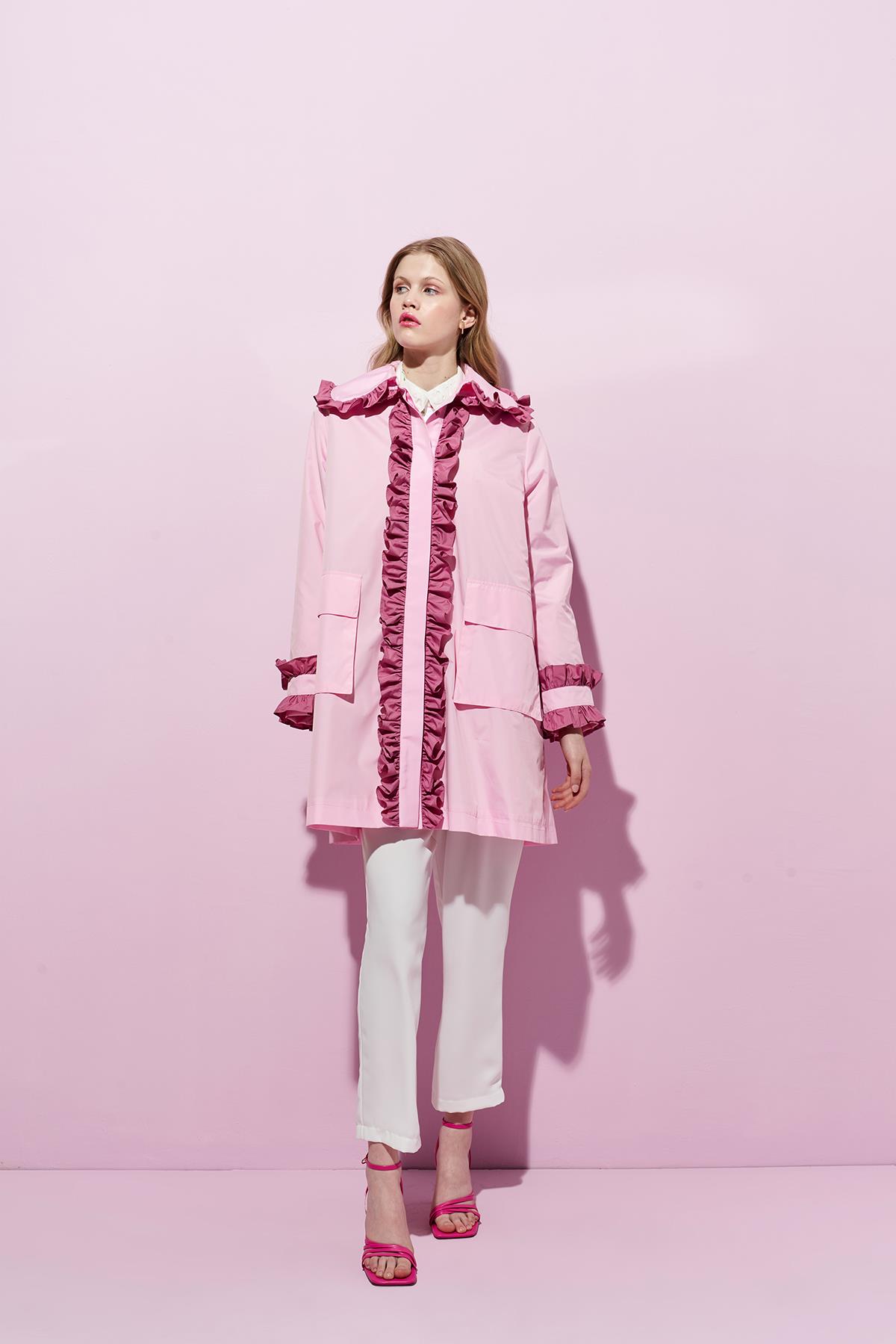 Melissa Büzgü Detaylı Garnili Yağmurluk - Pembe