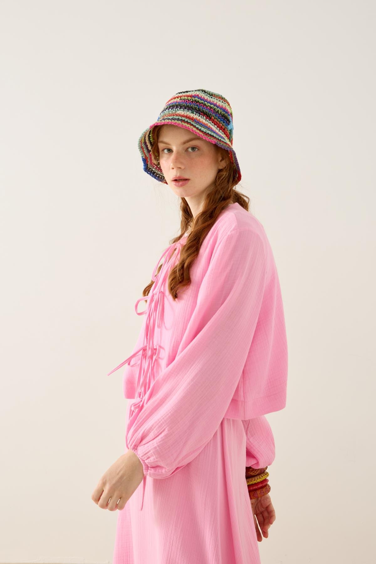 Mirabel Bağcıklı Müslin Takım - Pembe