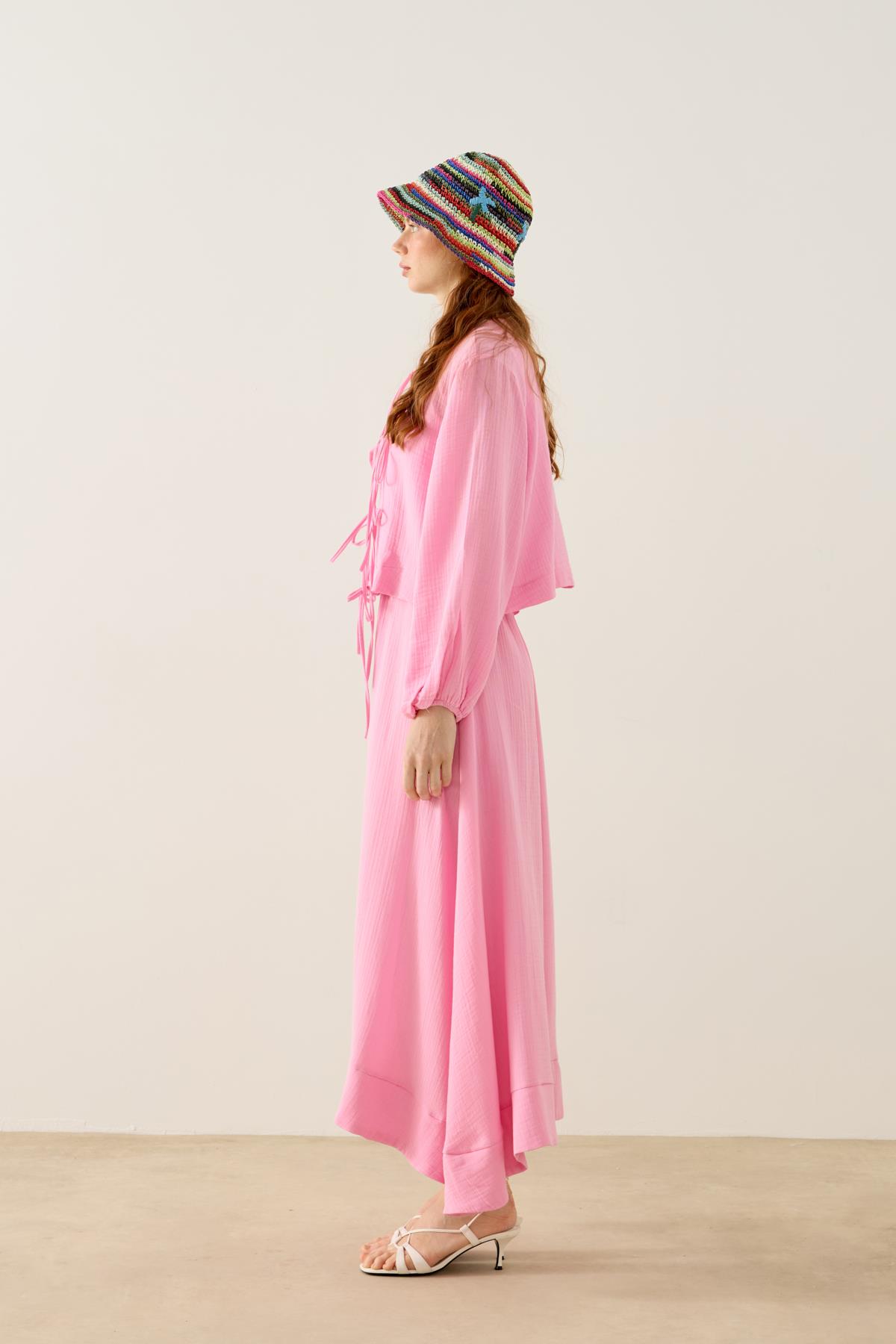 Mirabel Bağcıklı Müslin Takım - Pembe