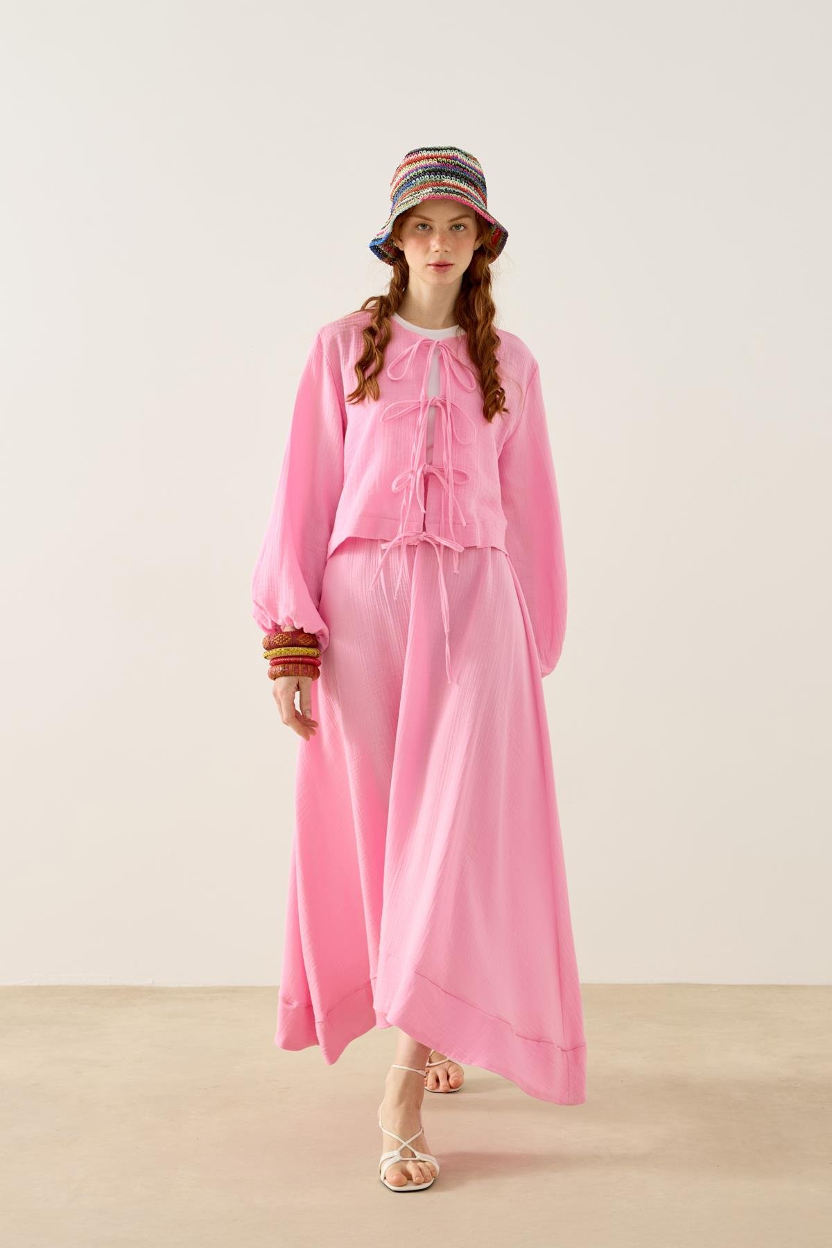 Mirabel Bağcıklı Müslin Takım - Pembe