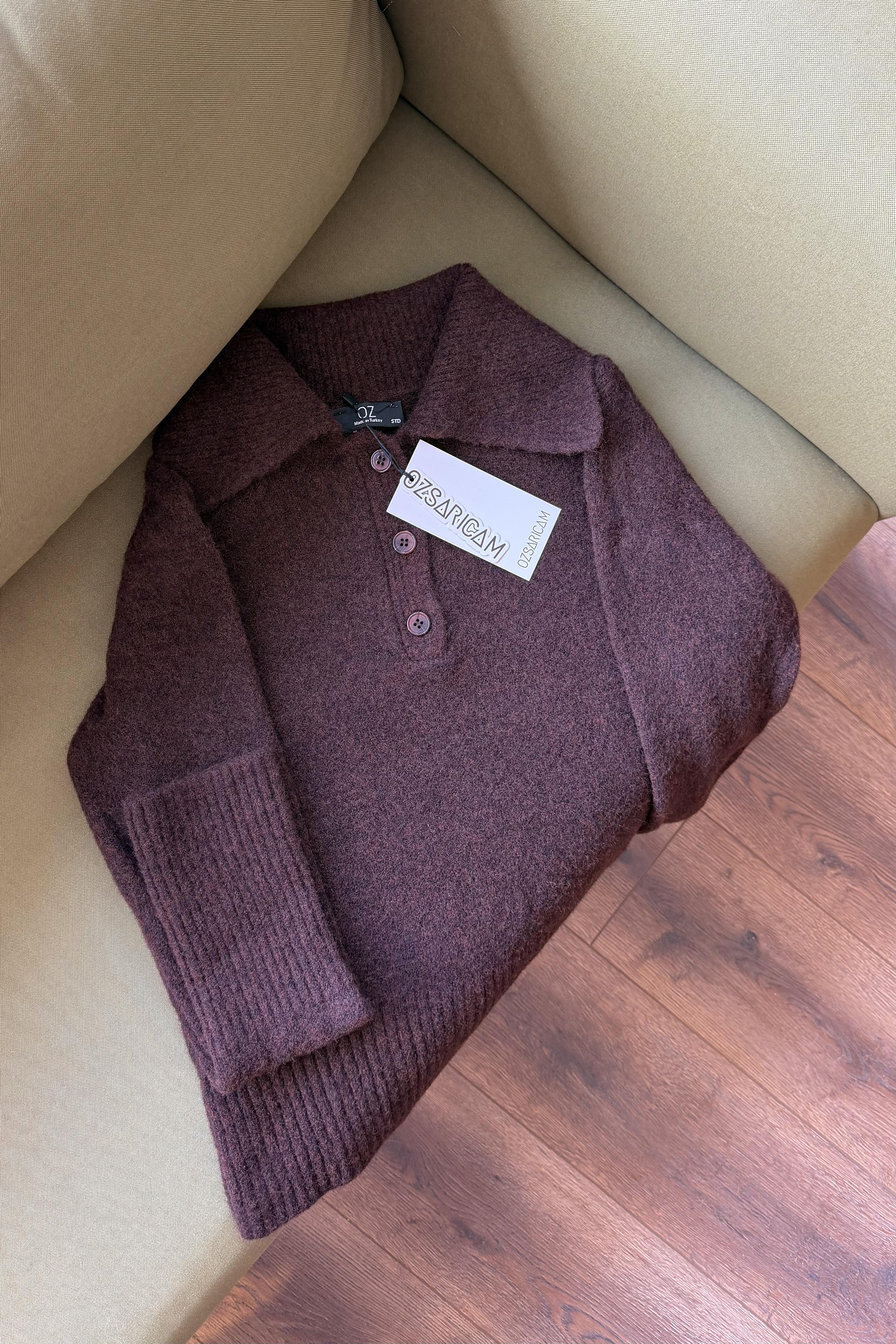 Norah Polo Yaka Peluş Kazak - Acı Kahve