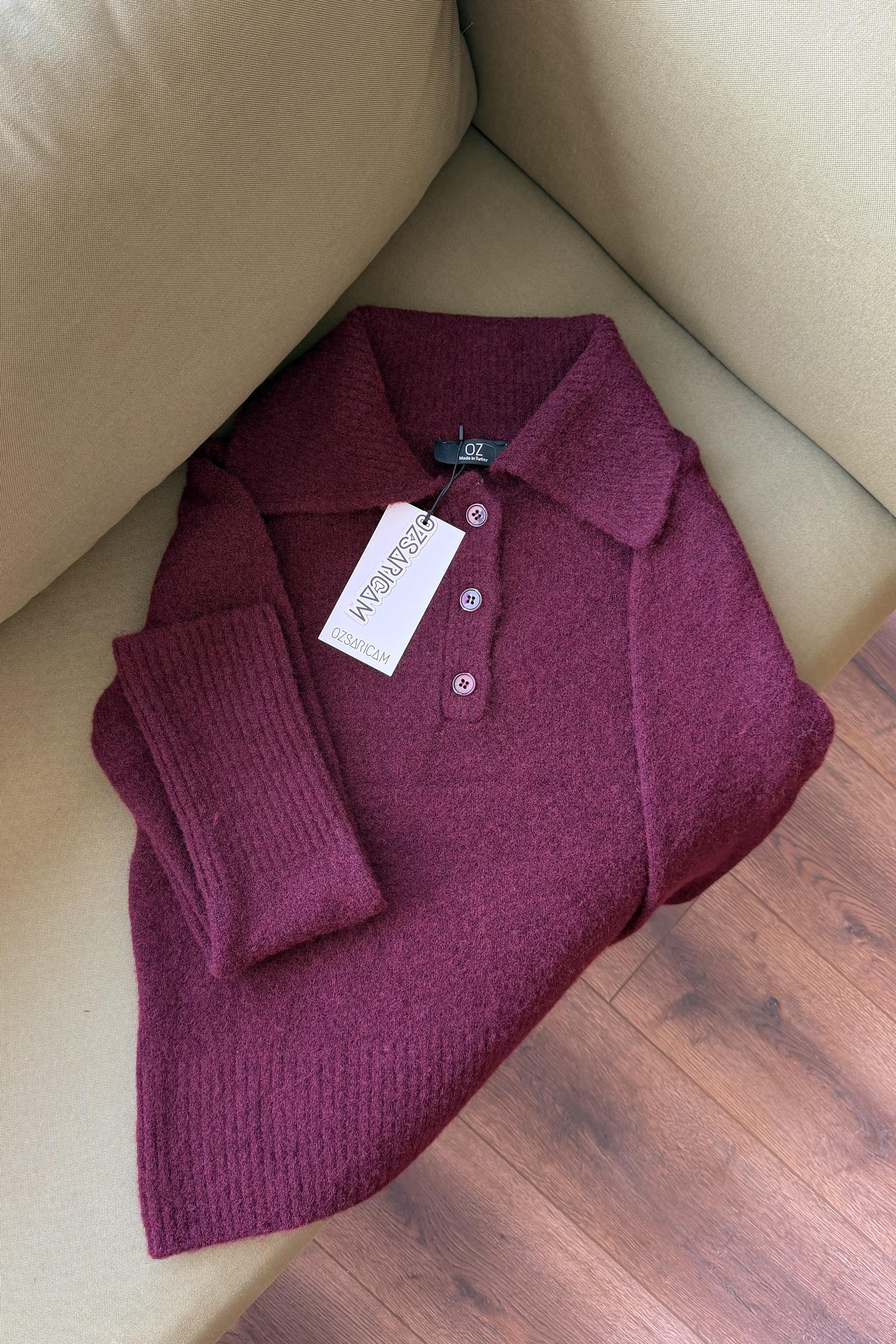 Norah Polo Yaka Peluş Kazak - Bordo 