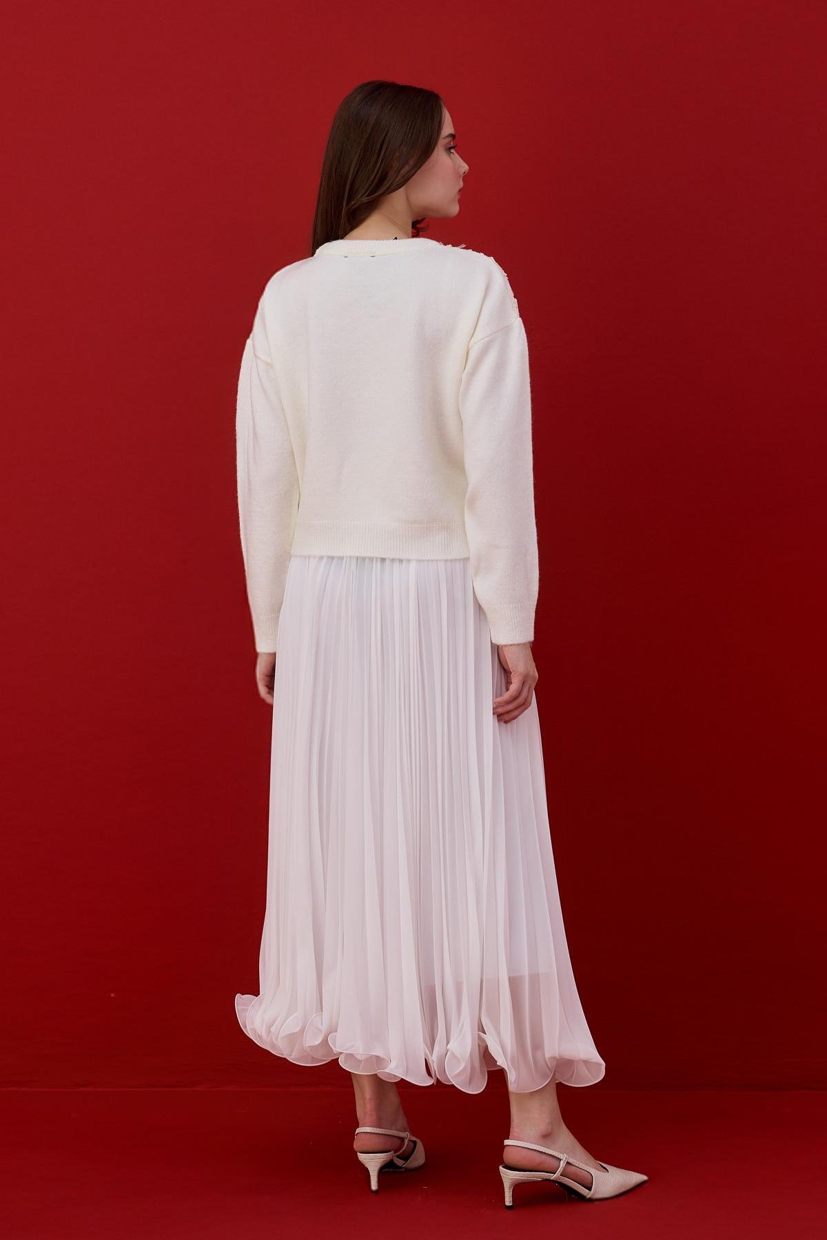 Octavia Tül İşlemeli Kazak - Ekru 