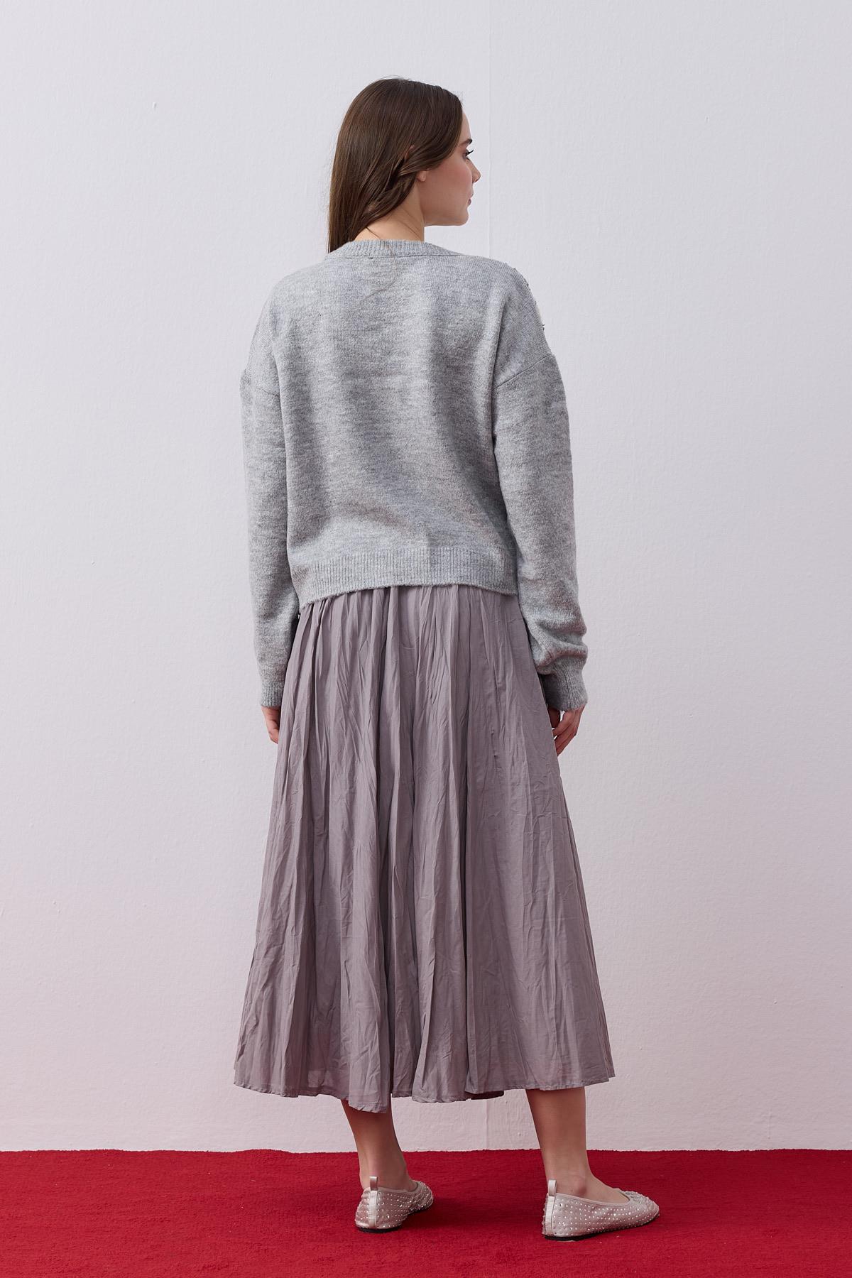 Octavia Tül İşlemeli Kazak - Gri 