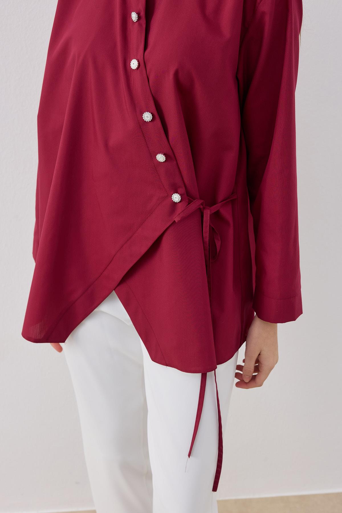 Ollie Asimetrik Kapamalı Gömlek - Bordo